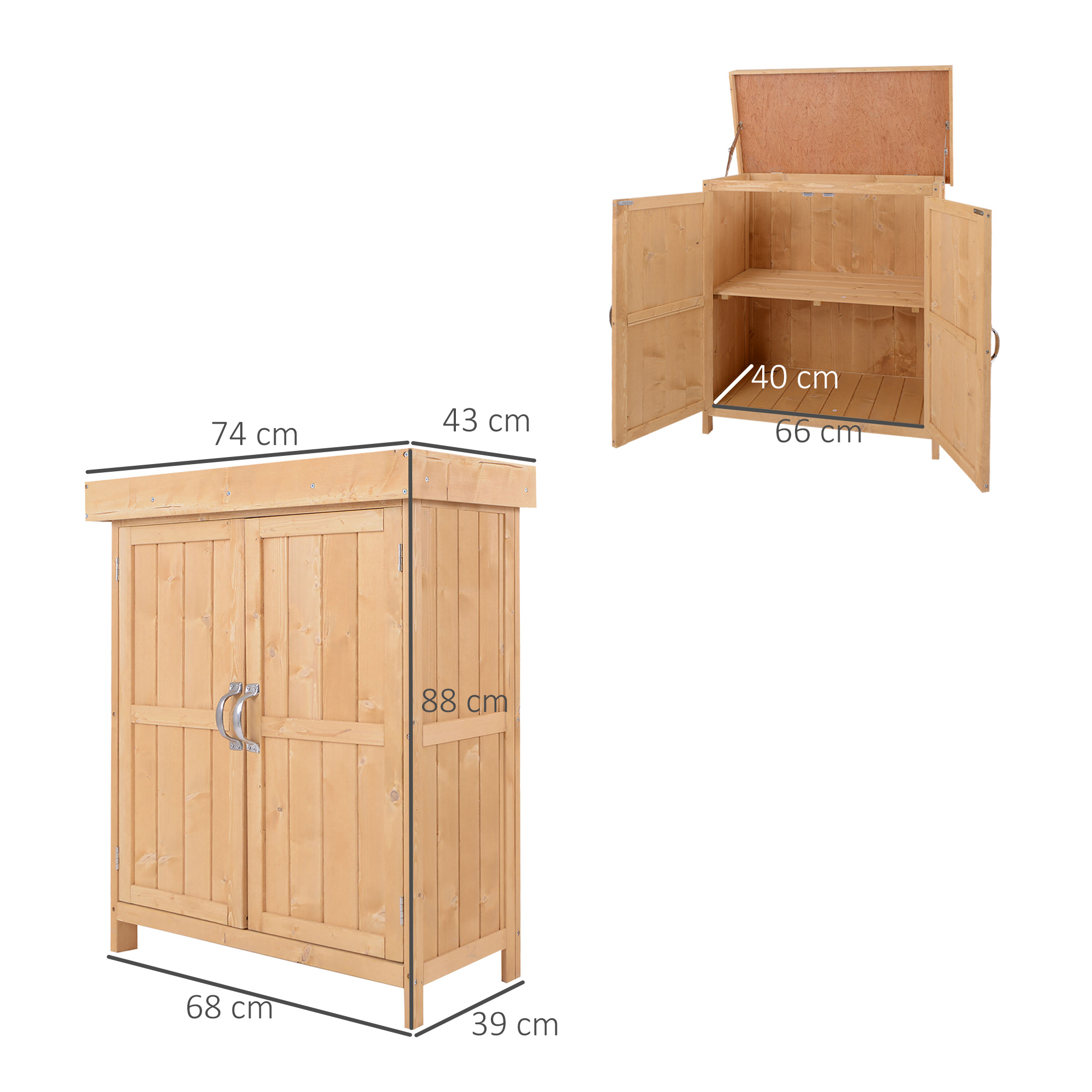 Dulap Exterior Lemn 74×43×88 cm - 2 Rafturi pentru Scule Gradina [2]