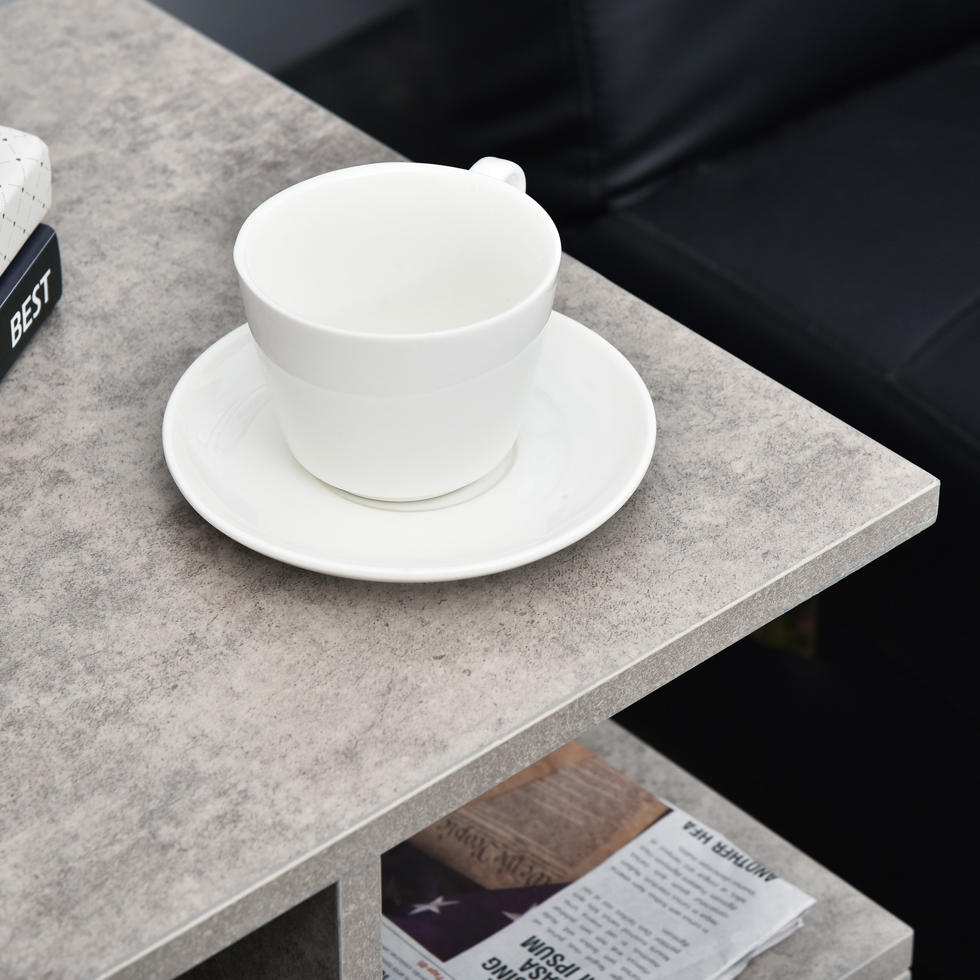  Biblioteca pe 3 niveluri in Lemn Gri Efect Ciment 45x40x55cm [8]