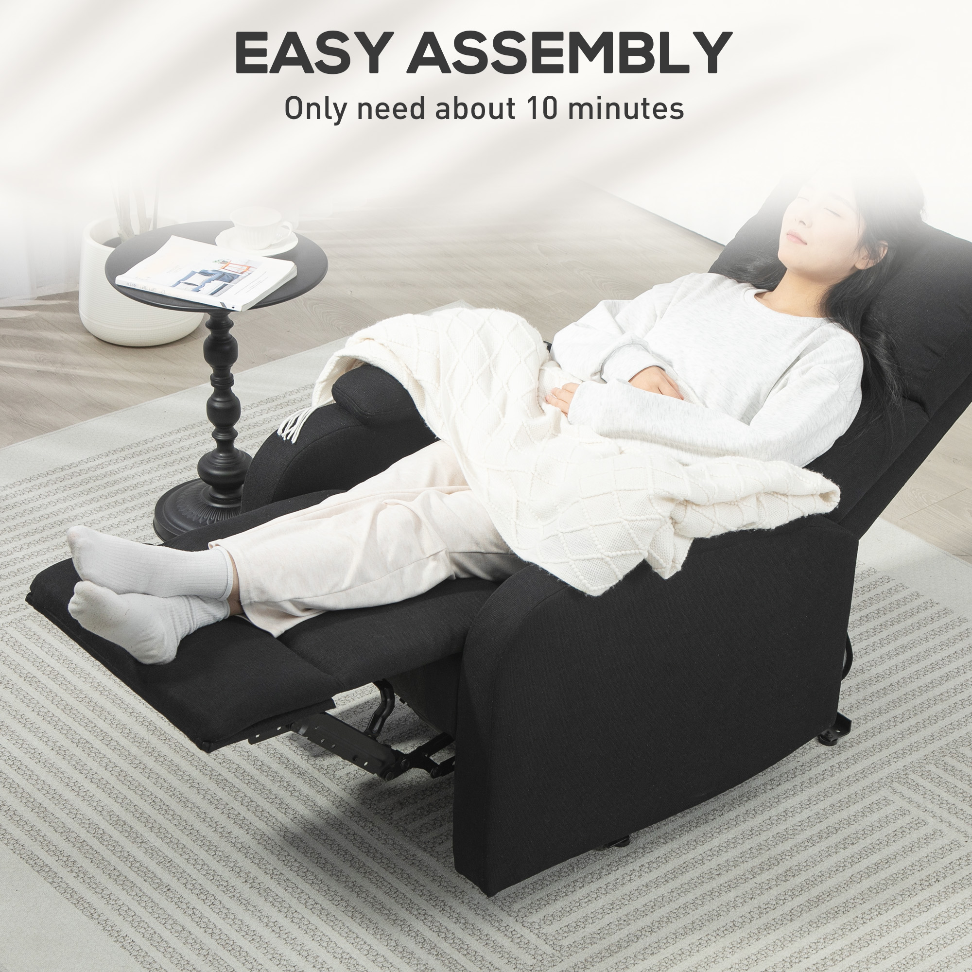  Fotoliu Recliner din In cu Suport Reglabil pentru Picioare, 69x91,5x103 cm, Negru [6]