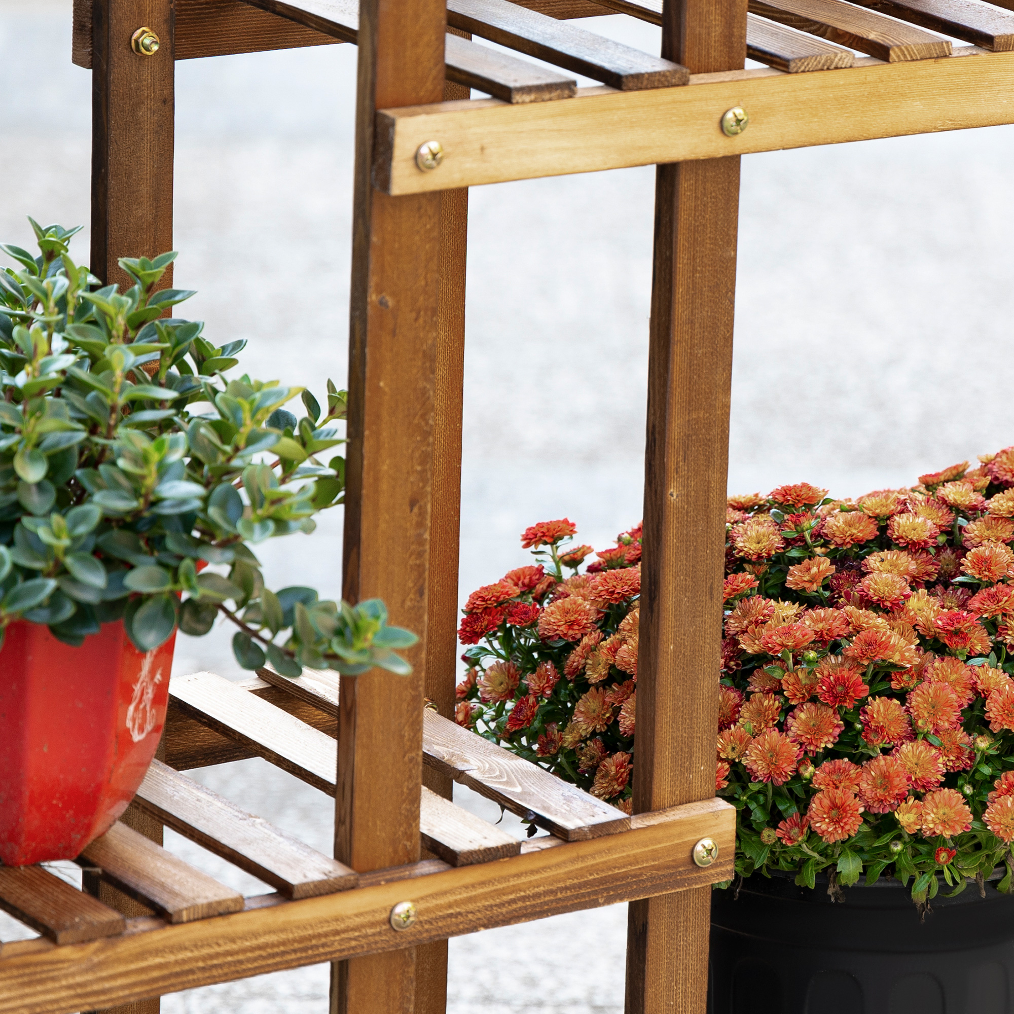  Etajera Suport Plante Asimetrica cu 6 Niveluri pentru Gradina si Casa, din Lemn, 95x28x96.5 cm [7]