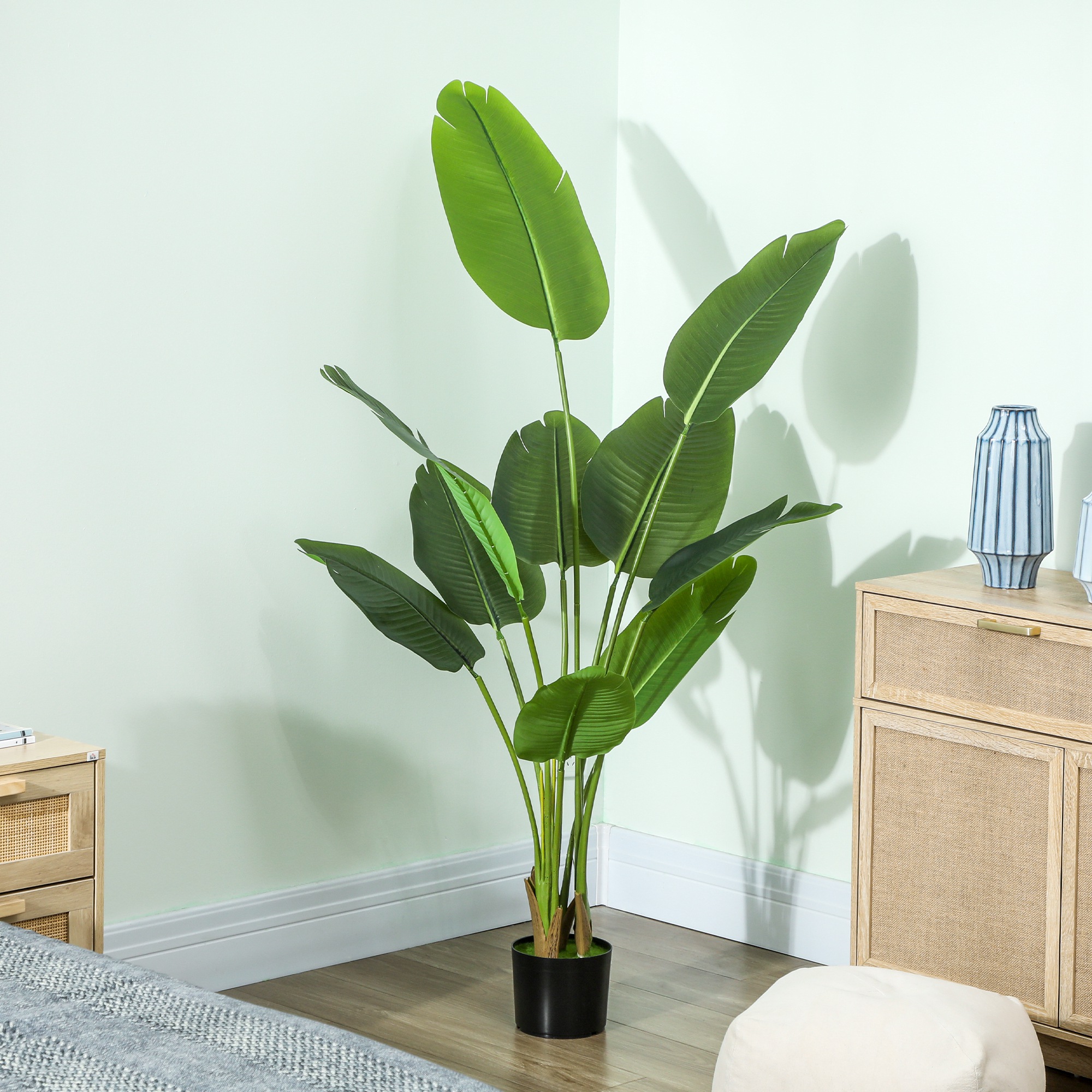 Planta Artificiala  de 160 cm cu 10 Frunze Verzi din PEVA si Vas de Ø16.5x13.5 cm [7]