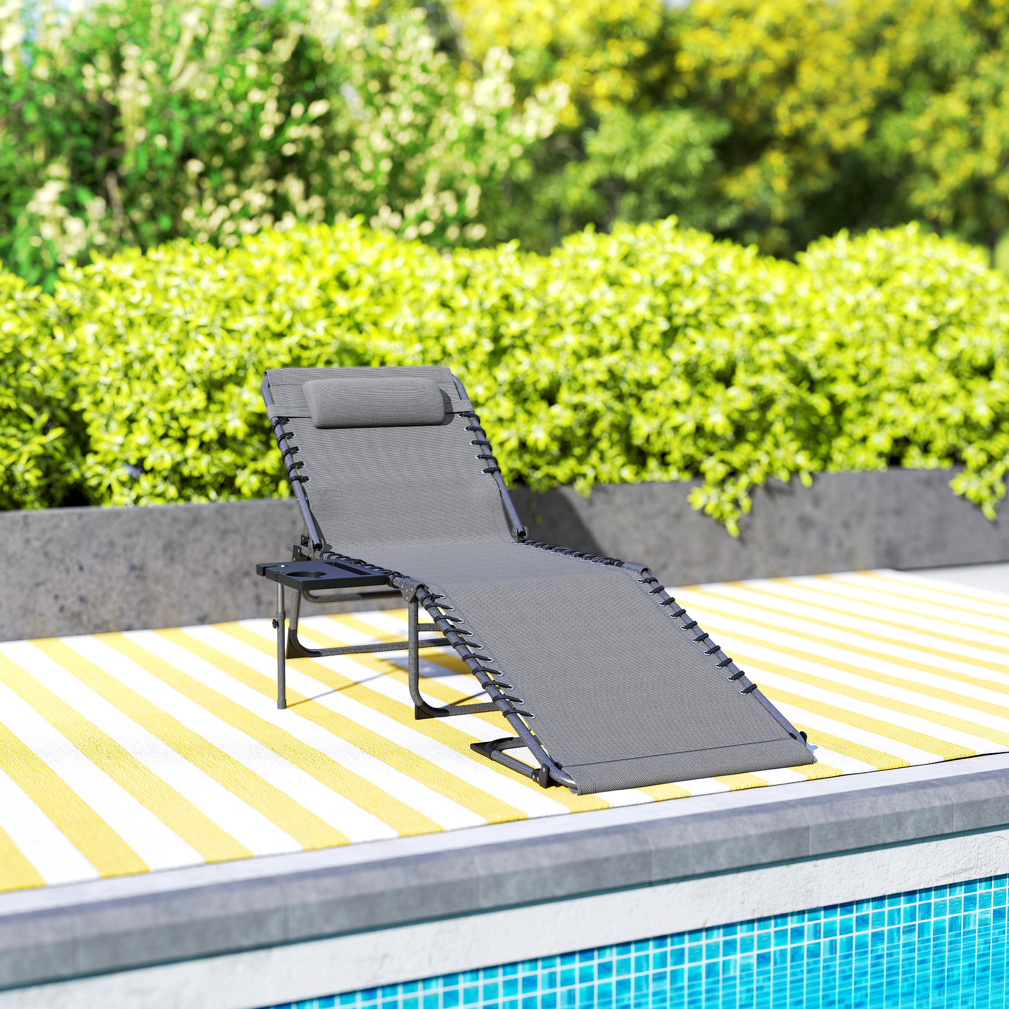  sezlong de Gradina Pliabil si Reglabil in 5 Pozitii cu Masuta Laterala, 60x190x31 cm, Gri [8]
