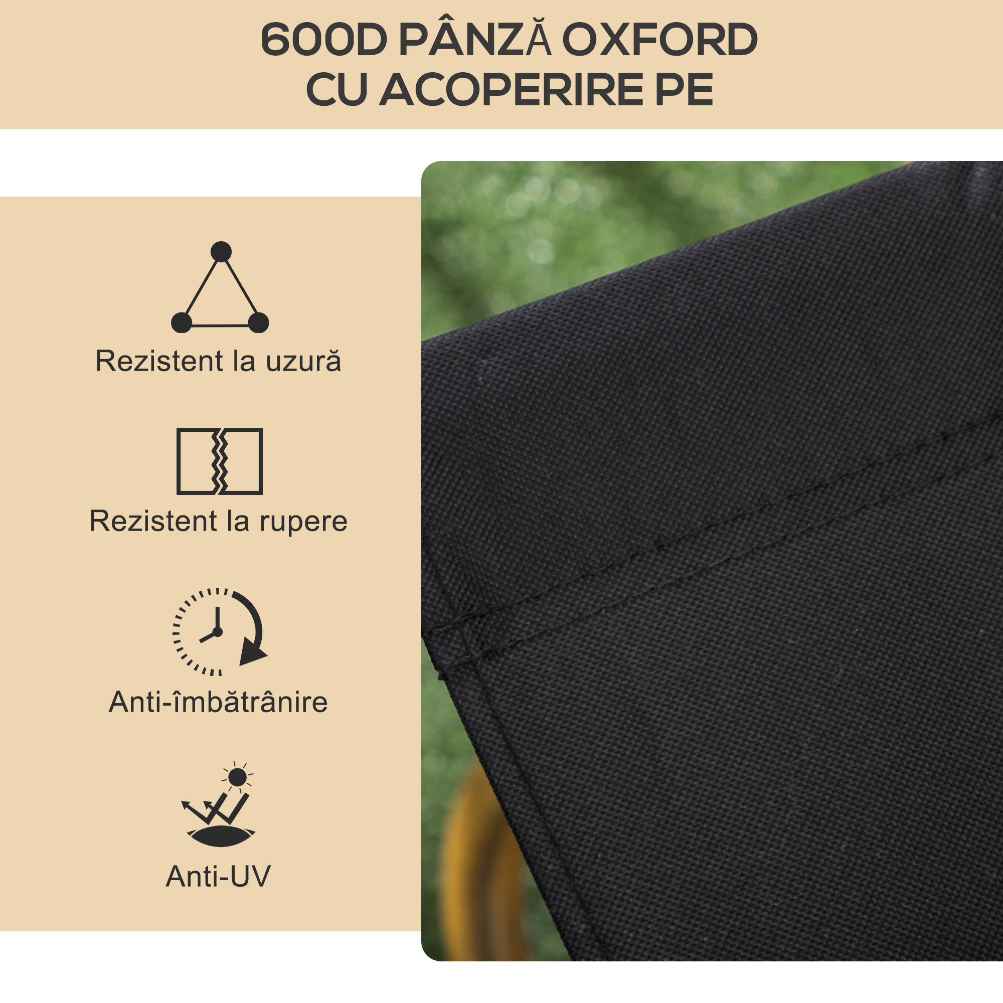  Set 2 Scaune de Exterior Pliabile cu Brate din Material Textil Oxford si Otel, Negru [5]