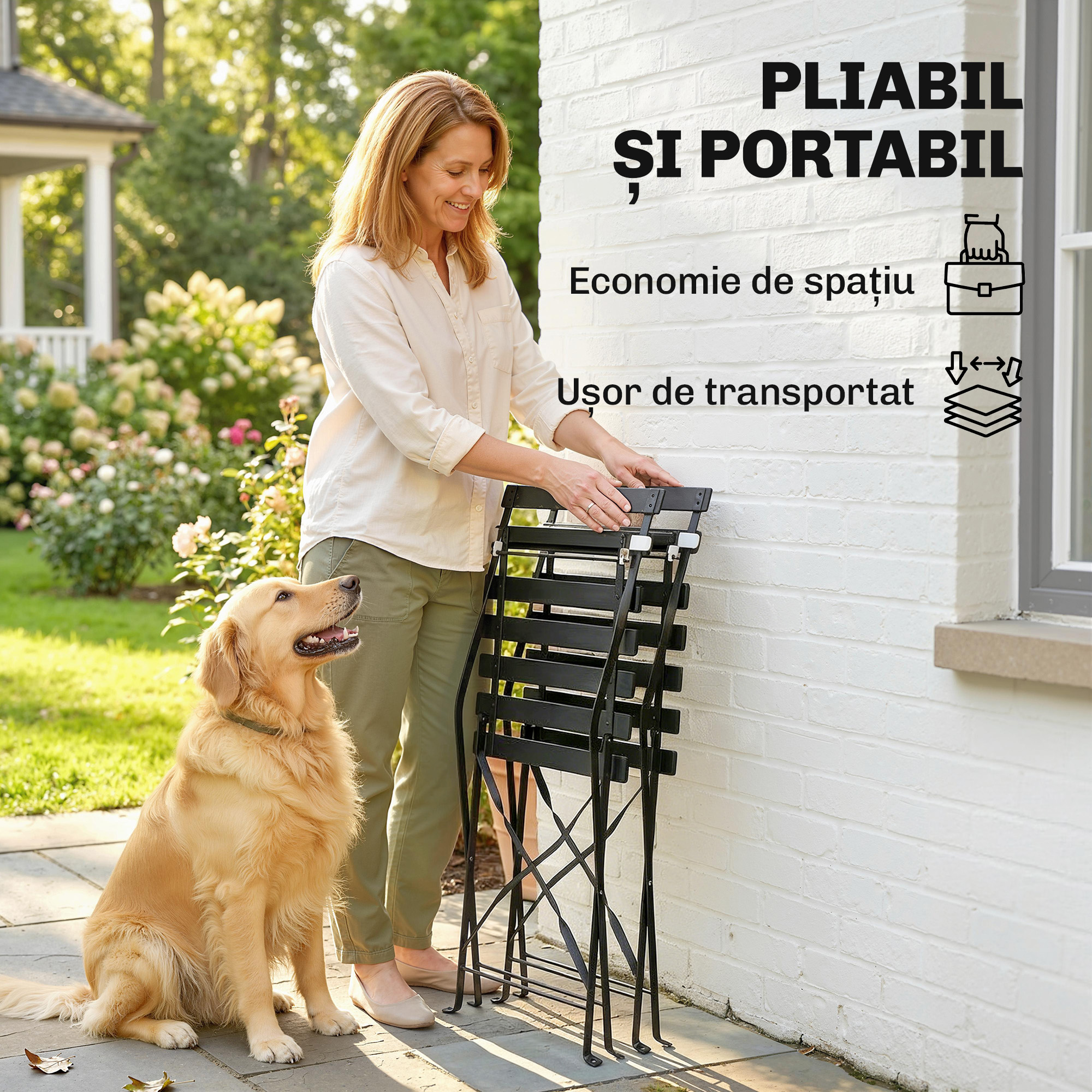  Set de 2 Scaune de Gradina Pliabile cu sezut cu Lamele [3]