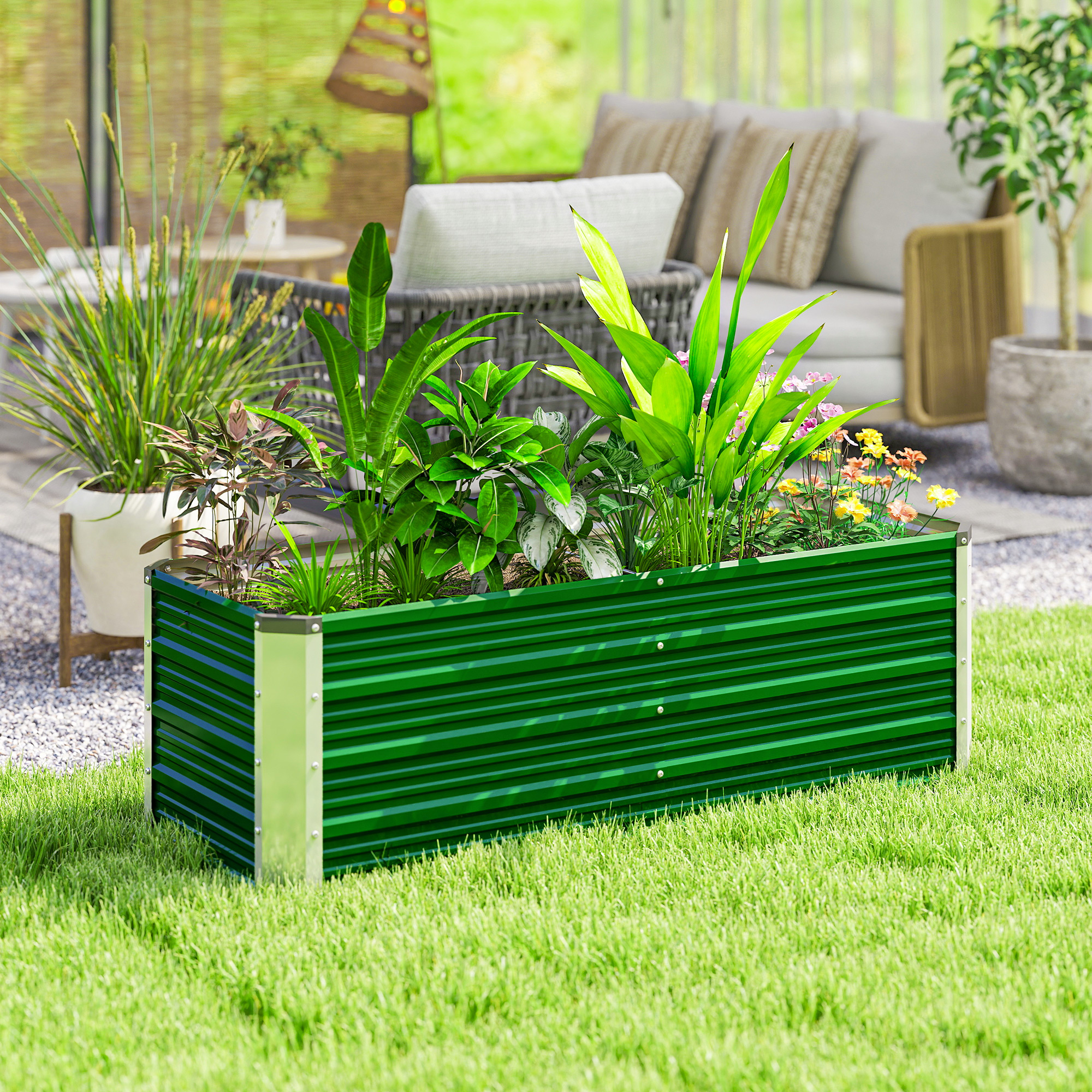  Jardiniera de gradina fara baza, cu 2 zone de cultivare, din otel, 125x47x40 cm, verde [6]
