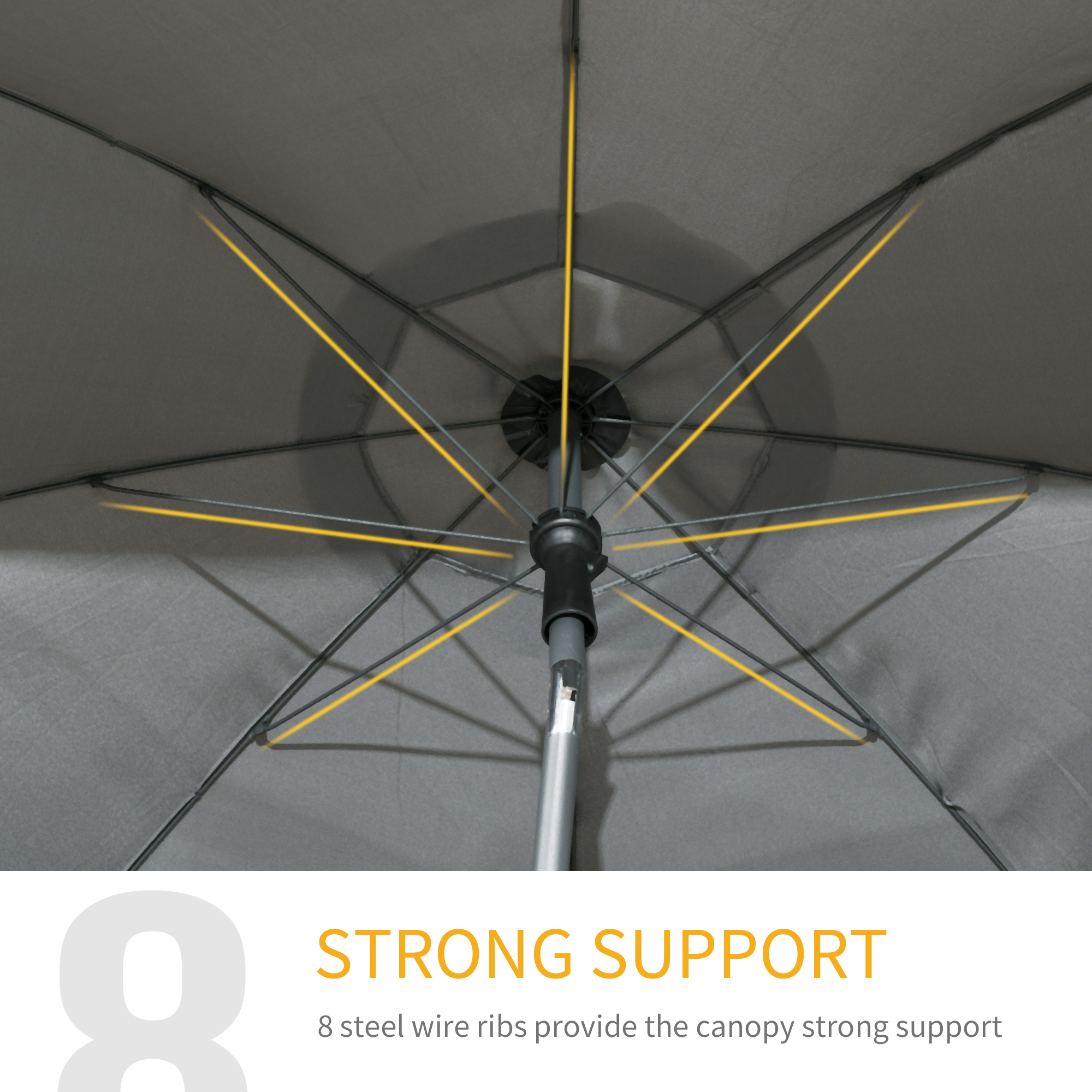  Umbrela de soare pentru plaja din Poliester si Otel cu 8 Nervuri, cu Tetiera care se Inclina la 45° si Design in 2 Sectiuni, Ø180x209 cm, Gri [5]