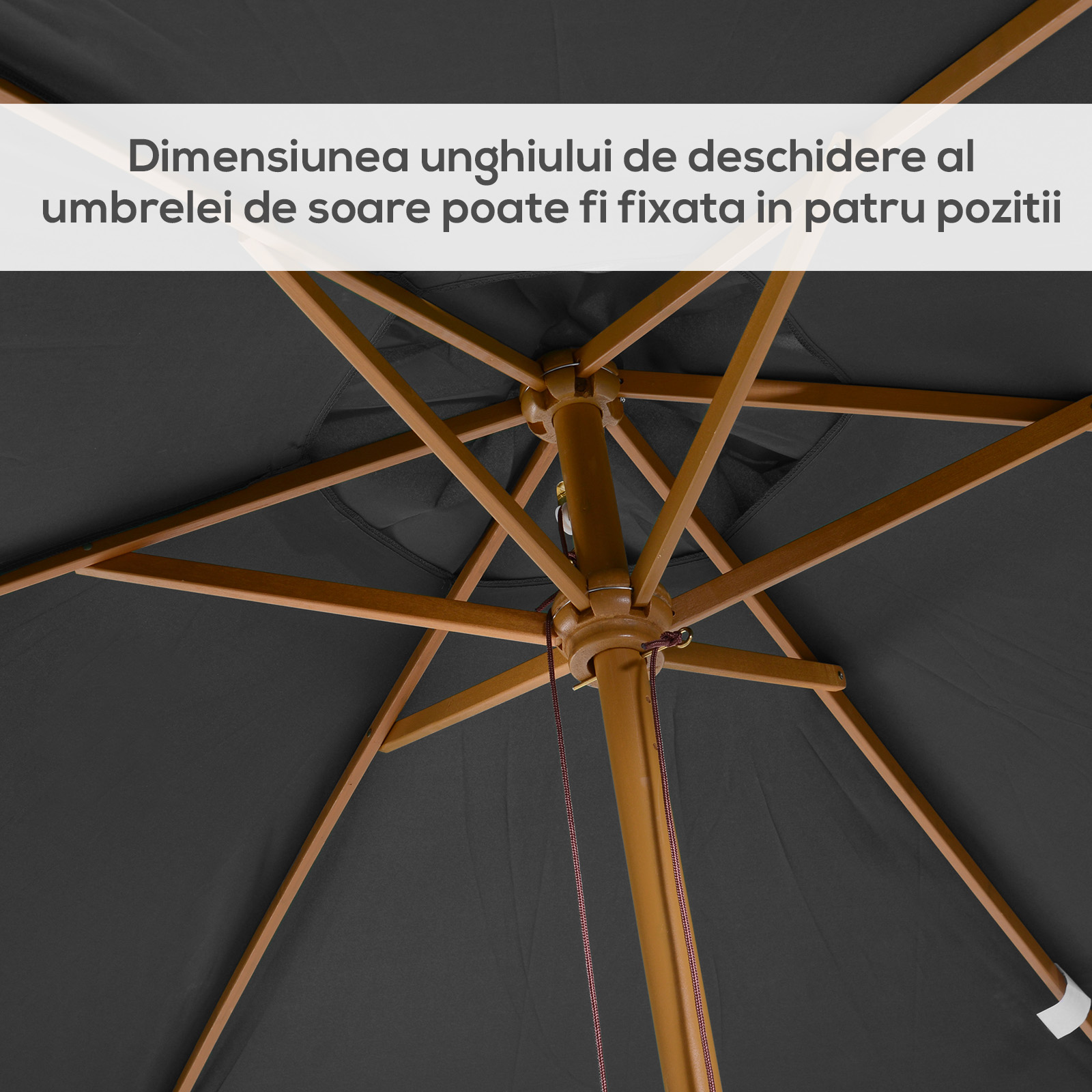  Umbrela de Gradina 2x3m din Lemn si Bambus cu 8 Stecche si Acoperire din Poliester, Gri inchis [4]