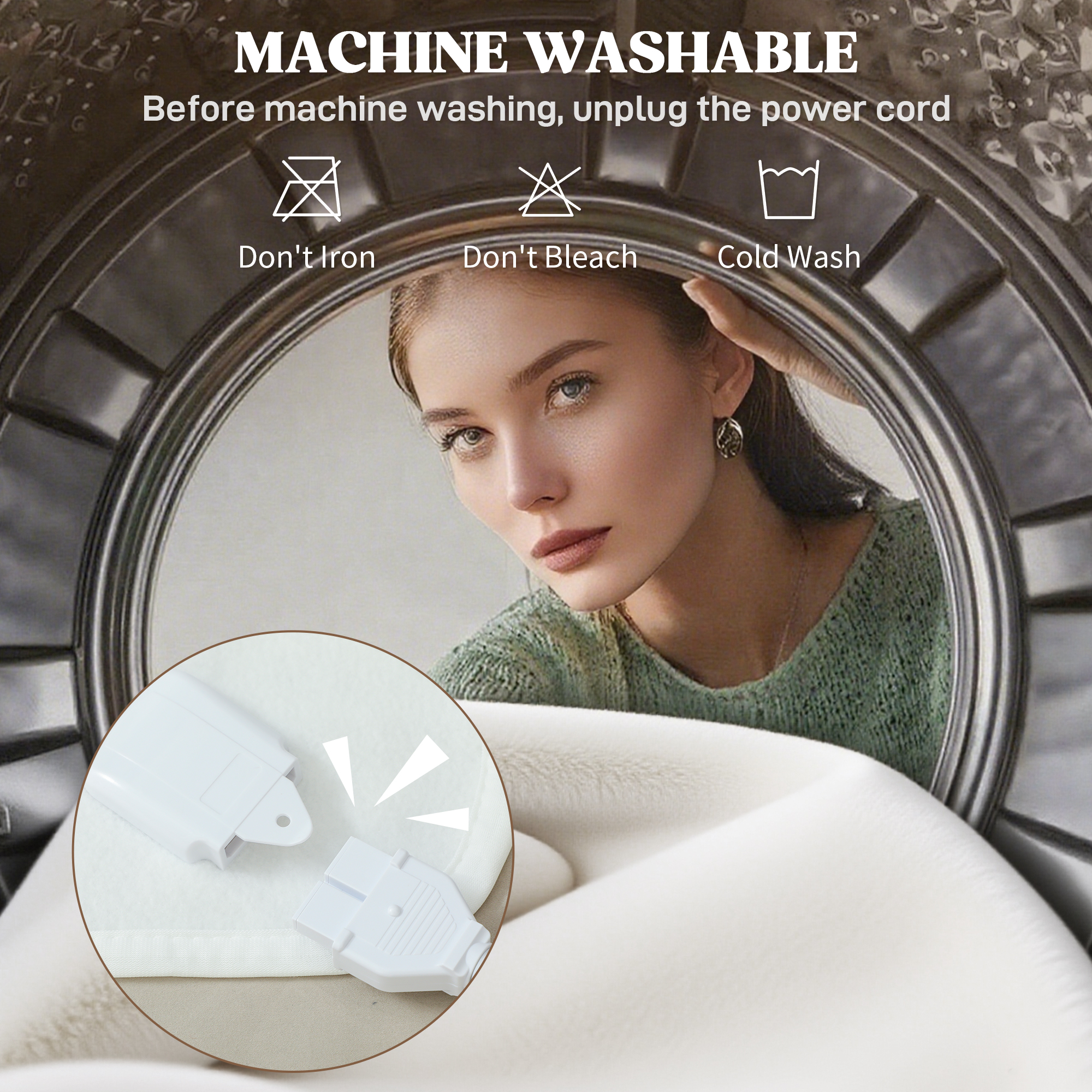  Patura electrica 160x140 cm cu 5 niveluri de incalzire si 2 zone de control independente, din poliester alb [5]