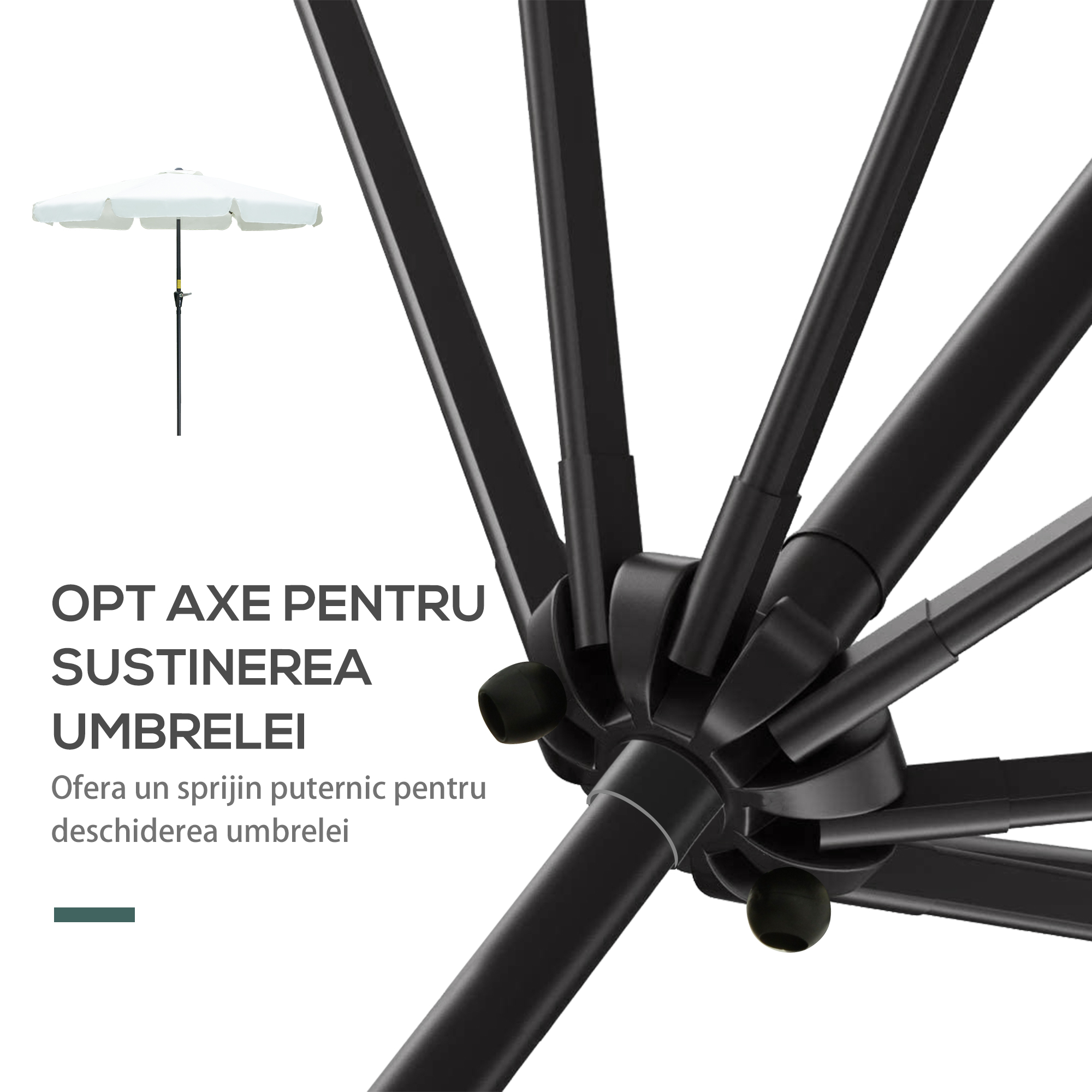  Umbrela de Gradina si Terasa Φ266x250cm, Umbrela Rotunda pentru Exterior cu Capat Rabatabil, Rezistenta la Raze UV 50+, Bej [6]