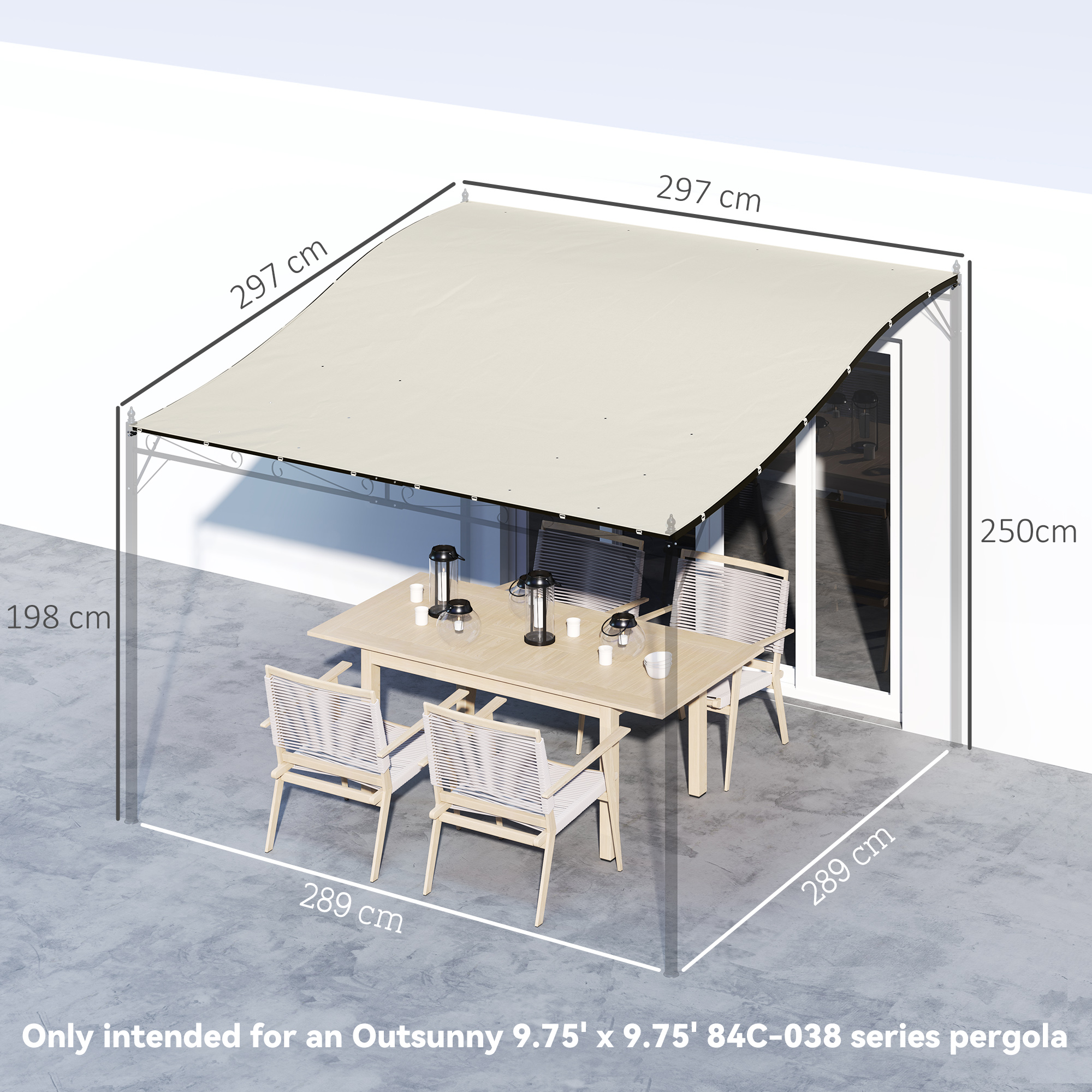  Prelata de Rezerva pentru Pergola cu 16 Orificii de Drenaj, Carlige si Inele, 297x297 cm, Bej [2]