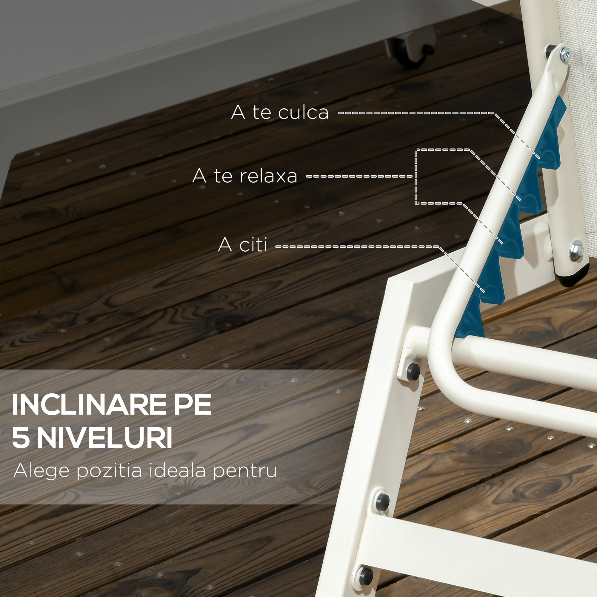  Sezlong din Aluminiu si Poliester, Set  2 Bucati Bej de Gradina cu 5 Niveluri de Inclinare, 55x195x30 cm [5]