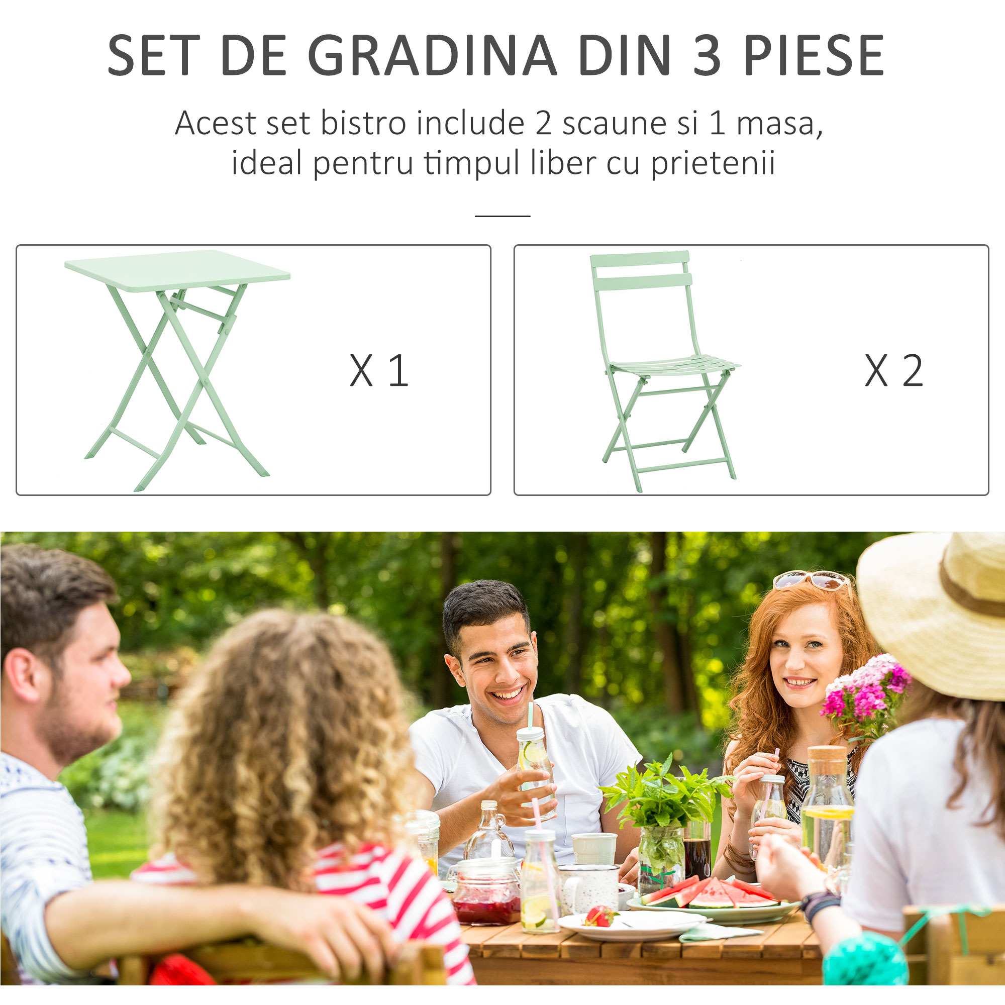  Set Masa si Scaune de Gradina Pliabile din Metal Verde [6]