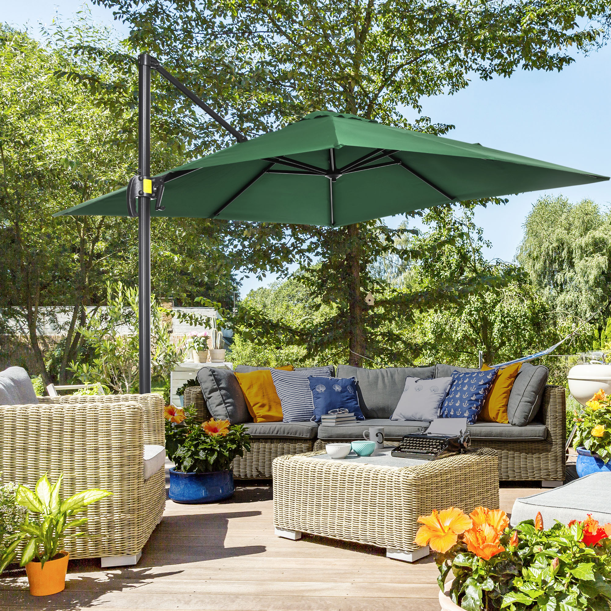  Umbrela de gradina cu manivela, 2.5x2.5 m, rotativa 360° si parasolar reglabil, verde [1]