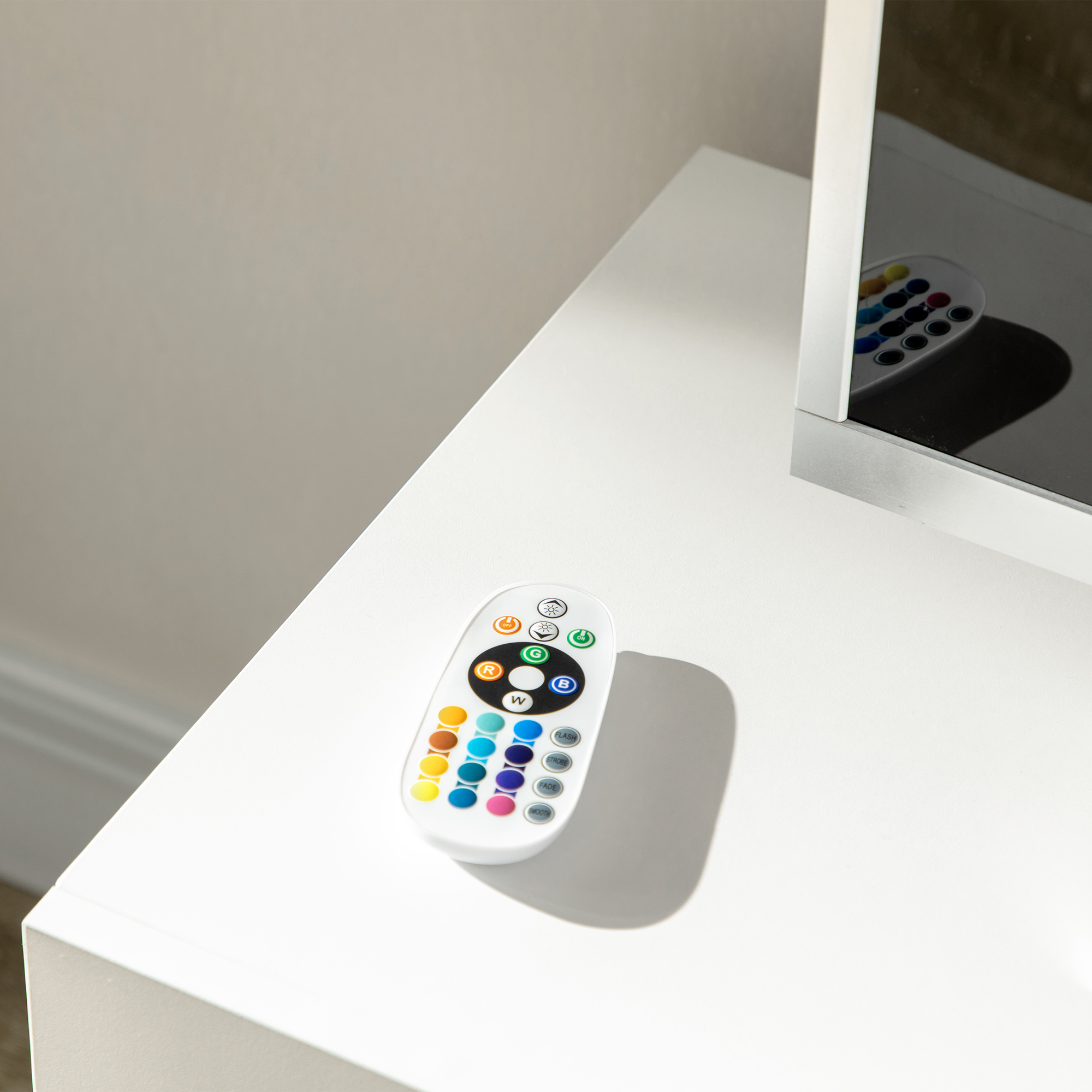 Comoda TV cu LED RGB - 55", Etajere Sticla & Telecomanda, 12 Culori, 10W [8]