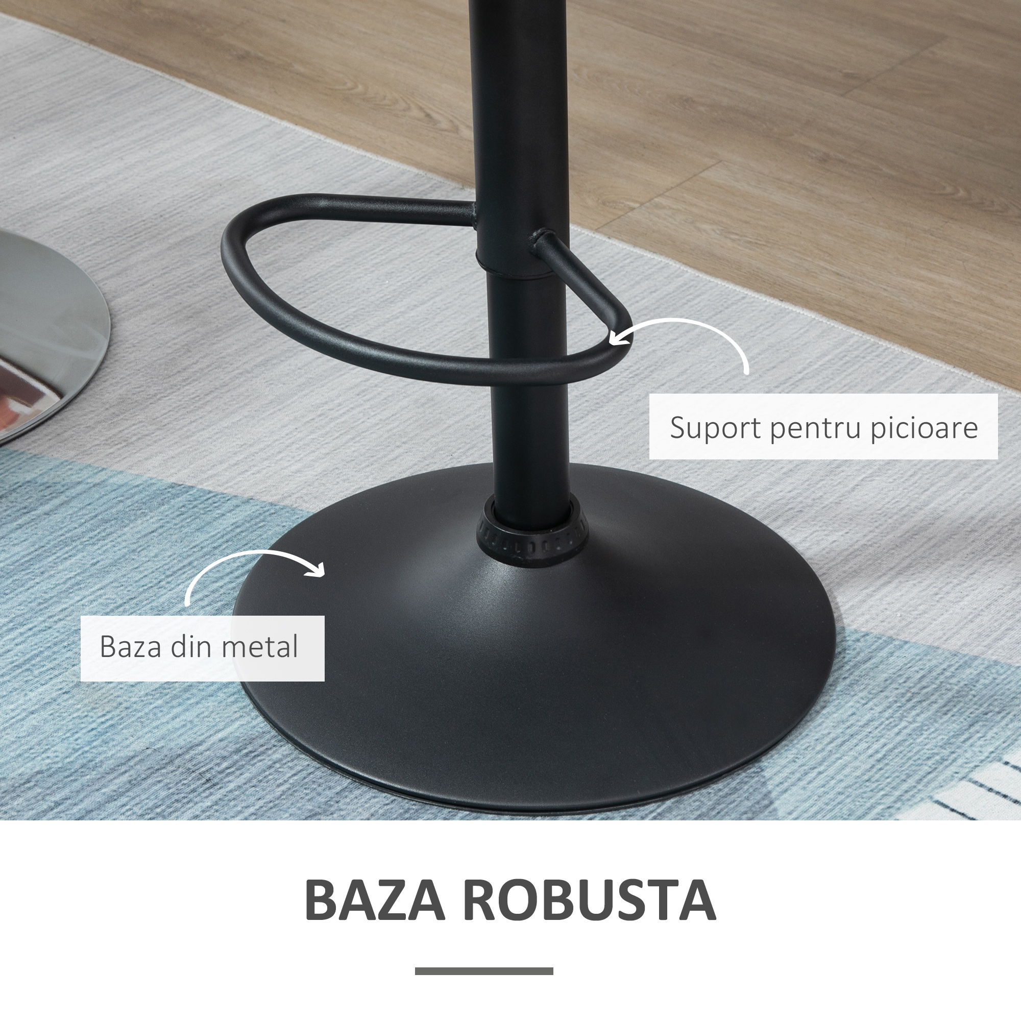  Set de 2 Scaune de Bar cu inaltime Reglabila, Baza Metalica si sezut din Catifea, 51.5x57.5x93-114.5 cm, Gri [5]