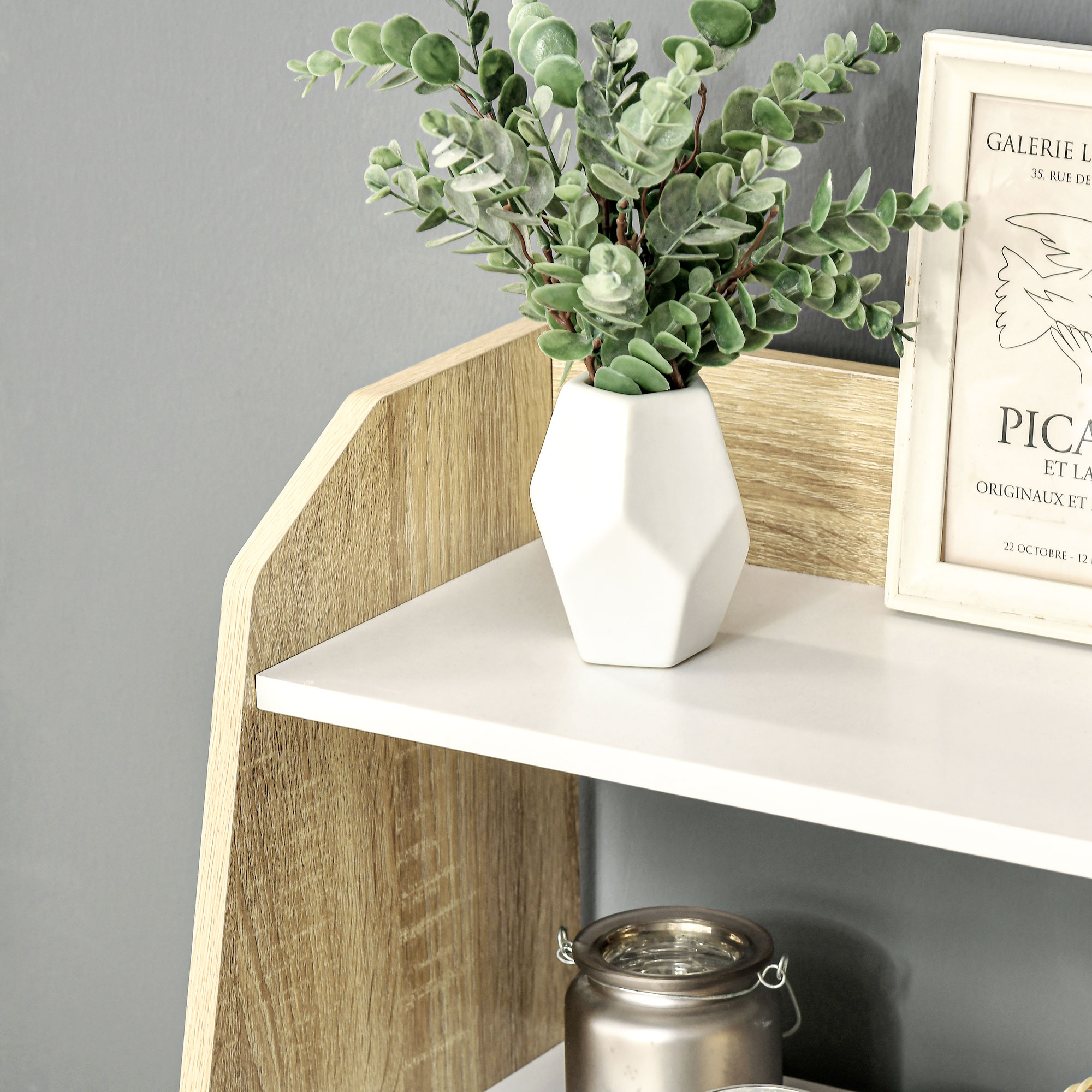  Dulap de depozitare modern , biblioteci cu usi glisante si rafturi deschise pentru sufragerie si camera de joaca, alb, natural [6]