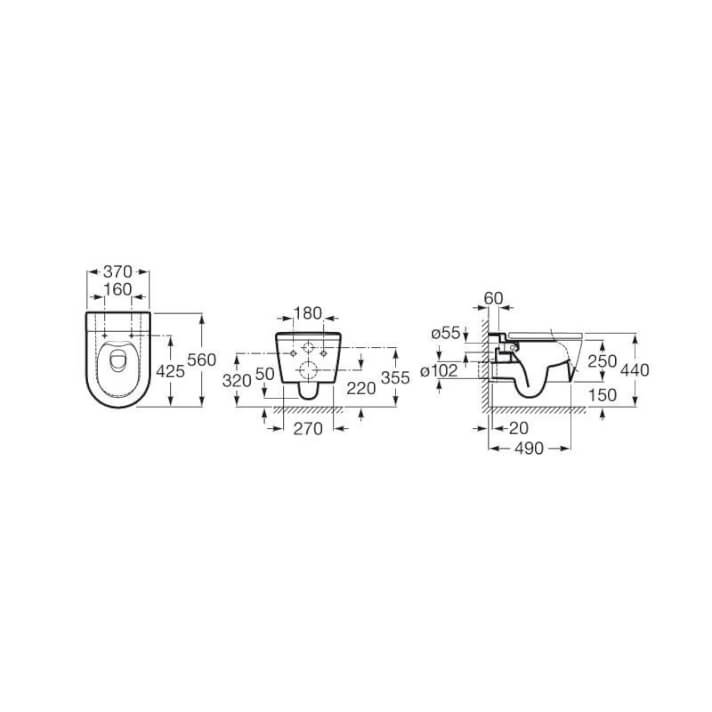 Vas WC Roca A346527000, Inspira, montaj suspendat, tip clatire jet de apa, tip evacuare orizontala, alb [15]