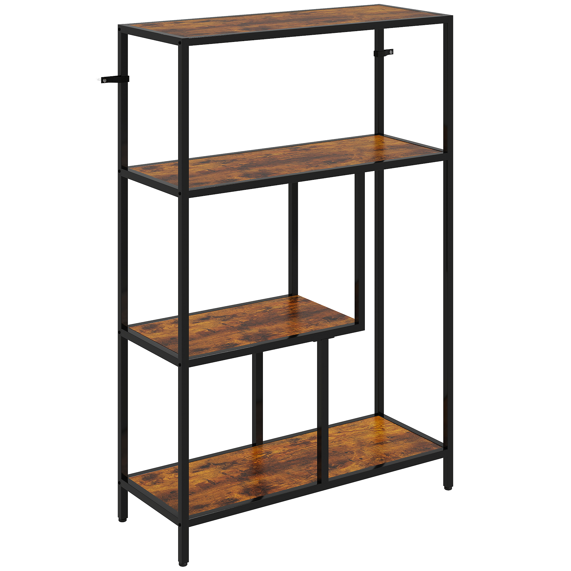 Living & hol -  Biblioteca cu 4 Rafturi Stil Industrial din Lemn si Metal, 77x30x116 cm, Maro Rustic