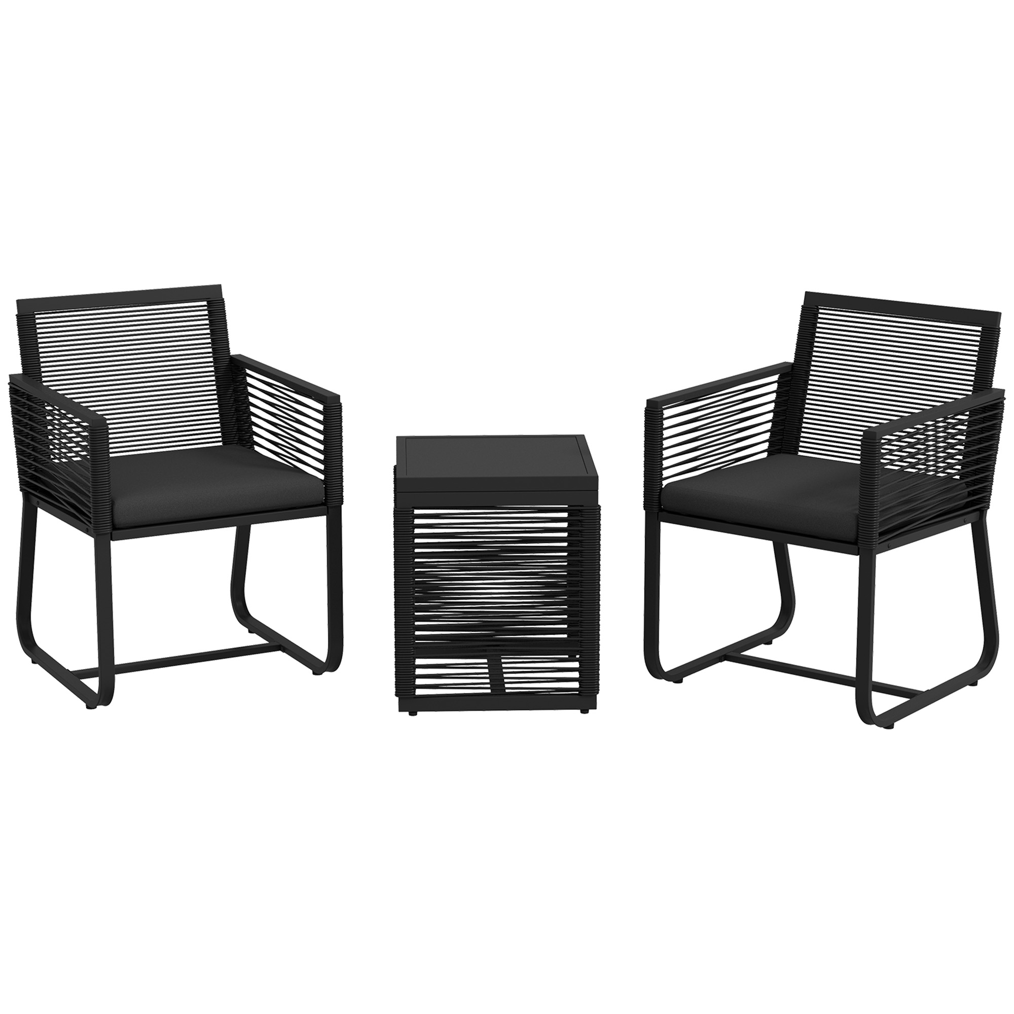 Gradina & balcon -  Set de Mobilier de Gradina din 3 Piese din Ratan, Set cu Masa din Sticla Securizata si Perne Moi, 53x57x77 cm, Negru