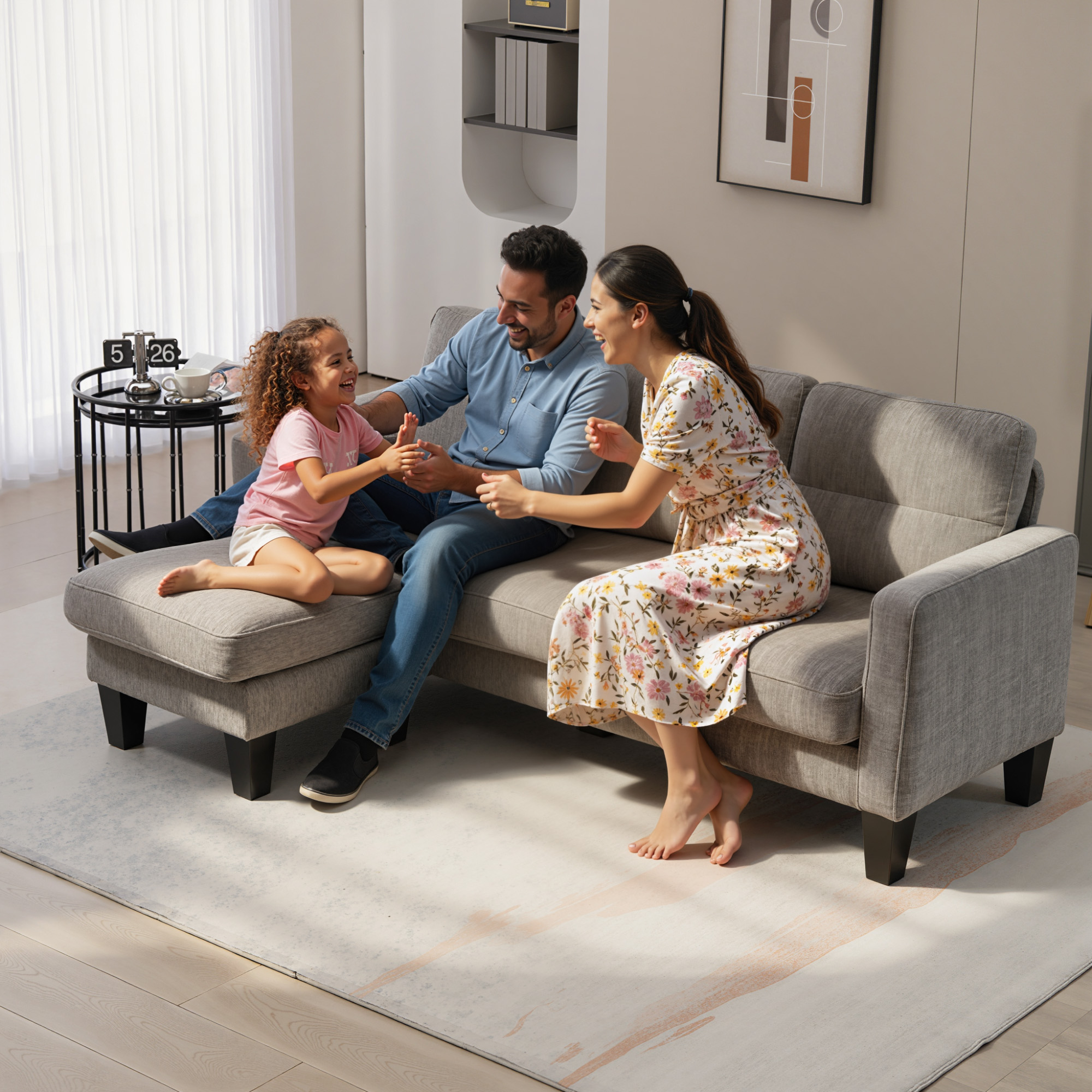  Canapea Coltar cu sezlong Reversibil, Perna pentru sezut si Spatar si 3 Locuri, 186x130x84 cm, Maro [7]