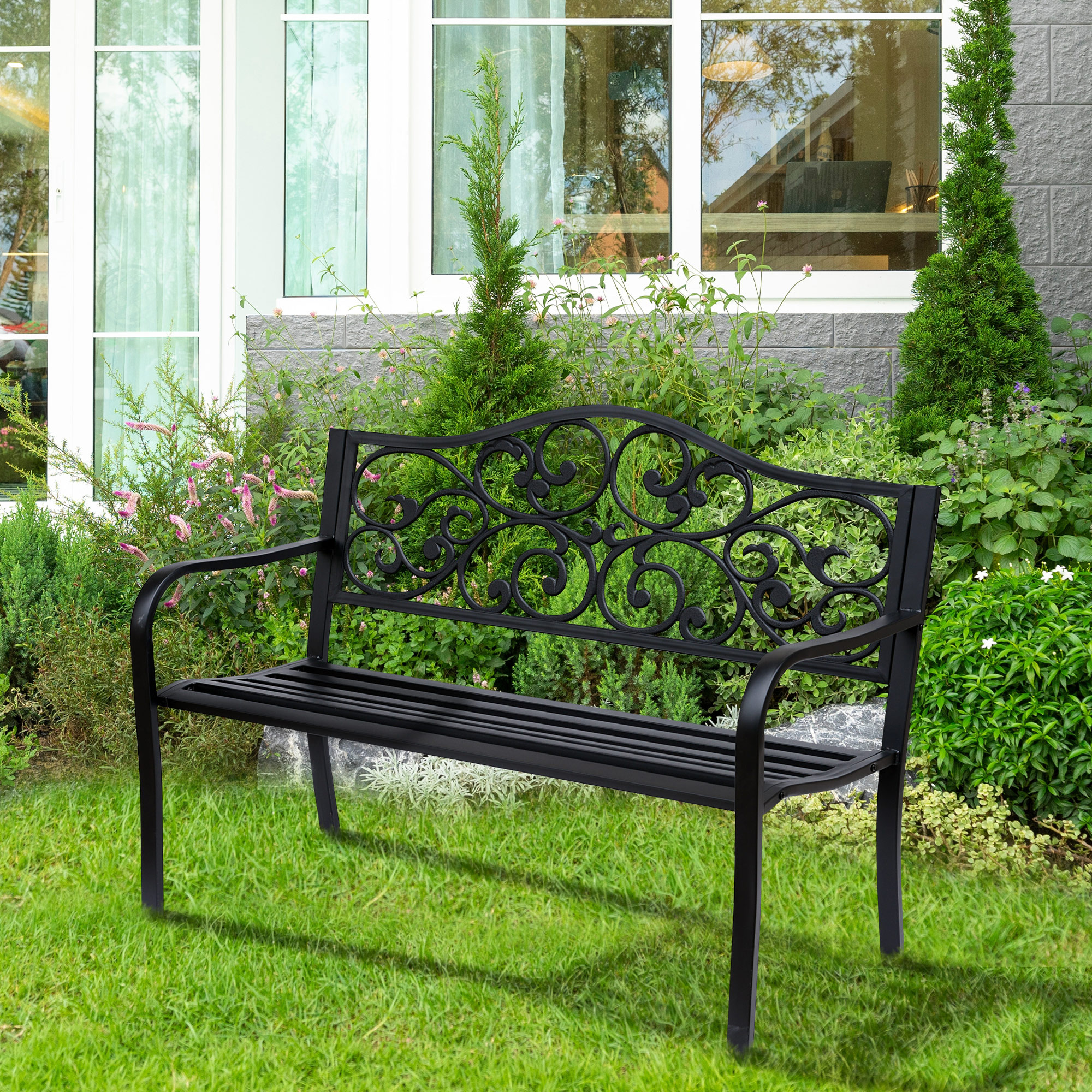  Banca pentru exterior din metal, 127x60x89cm, negru [1]