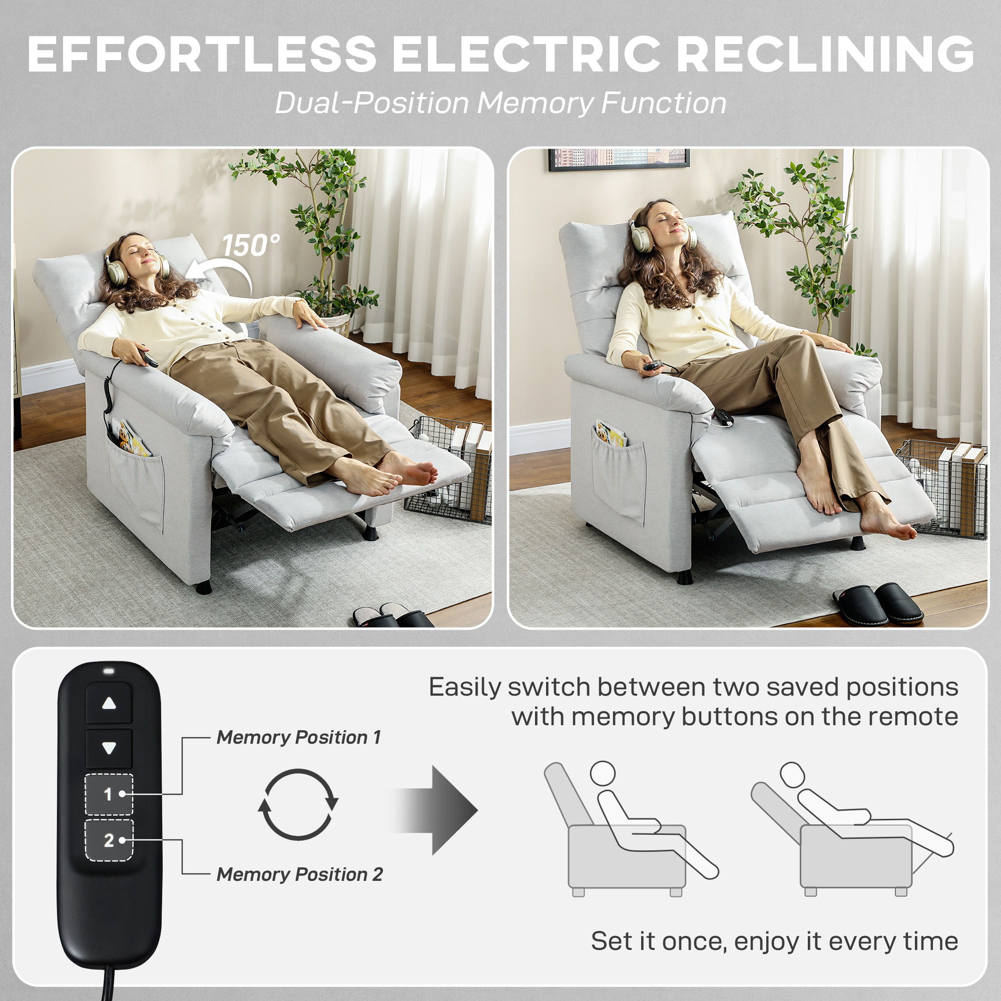  Fotoliu Reclinabil cu Suport pentru Picioare, incalzire, 8 Puncte de Masaj si 5 Moduri, Material Velur, Gri [4]