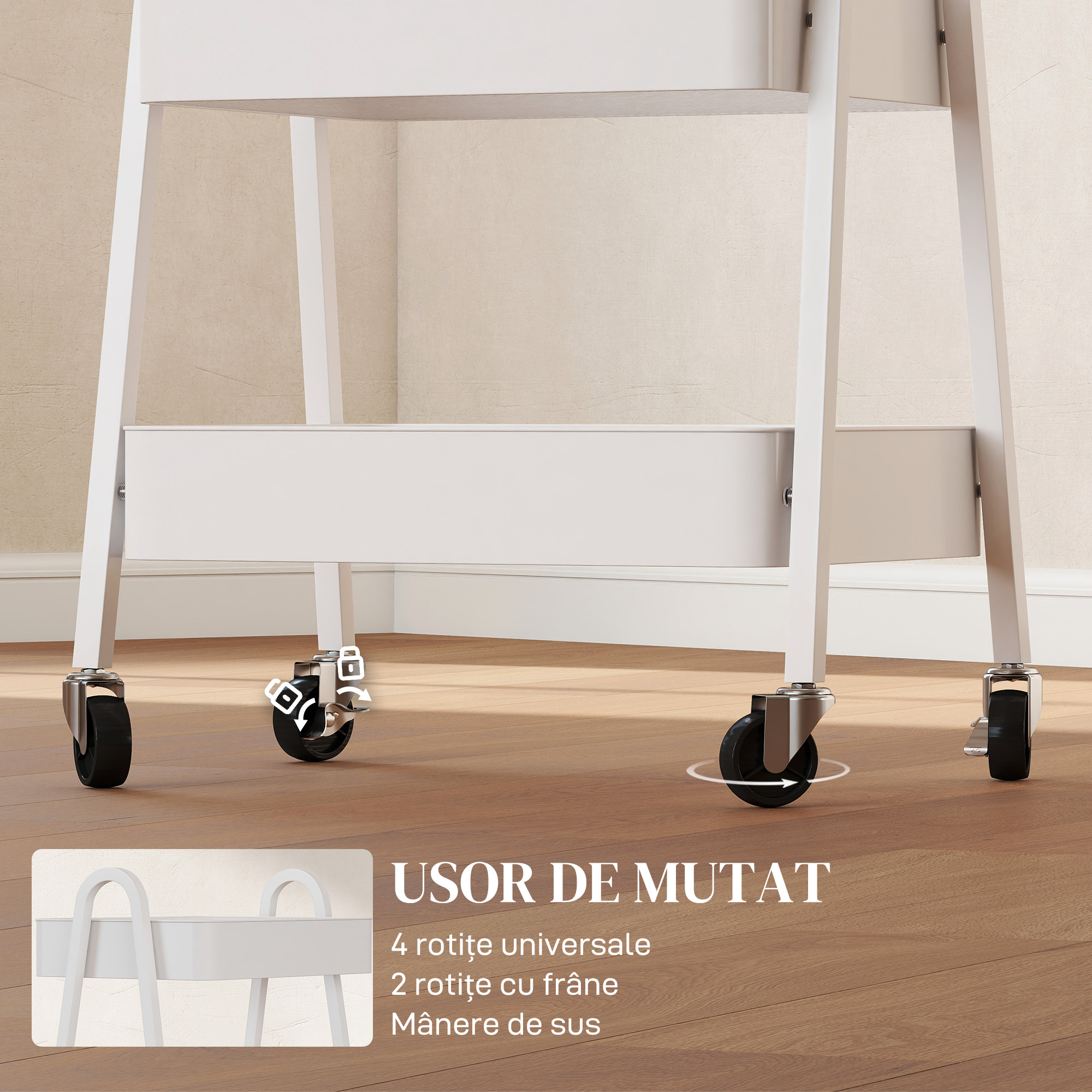  Carucior Multifunctional pentru Bucatarie cu 3 Niveluri, Roti Pivotante cu Frana si Manere, Alb [4]