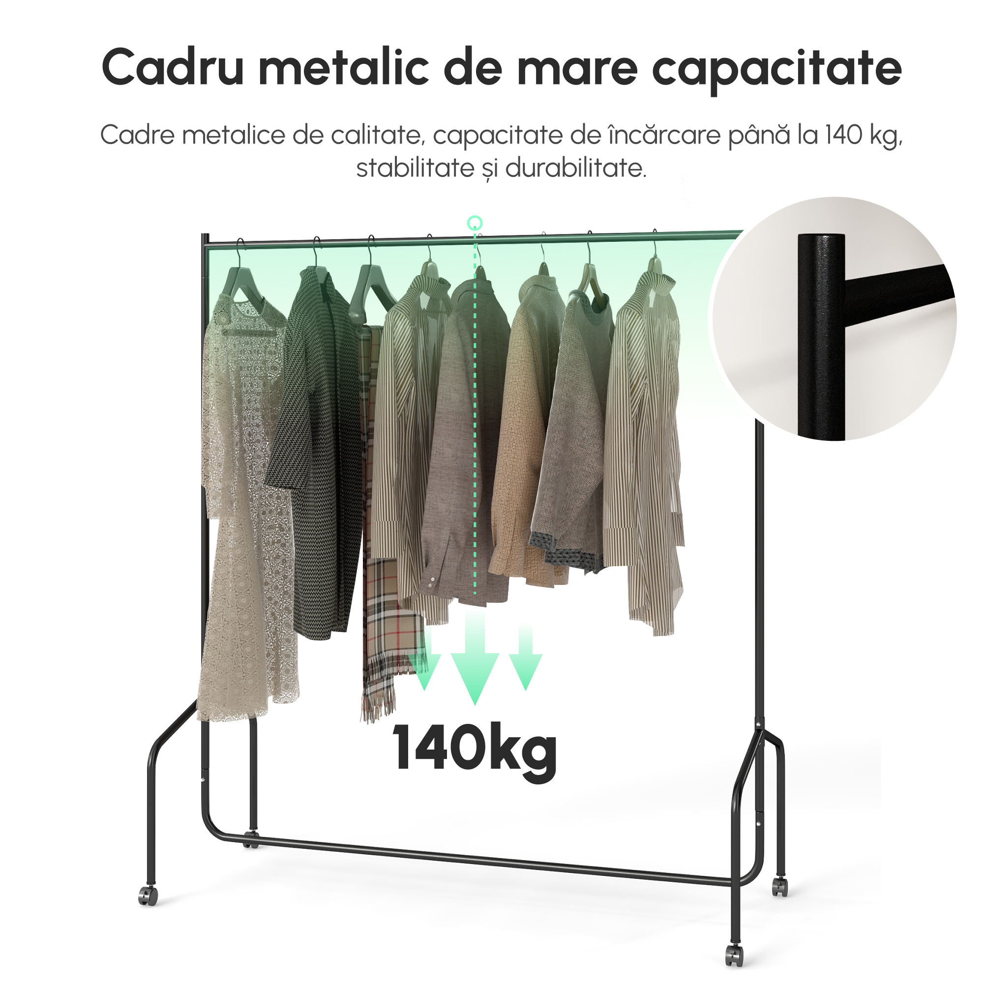  Suport pentru haine cu 4 roti de fier, 150x60x150cm [6]