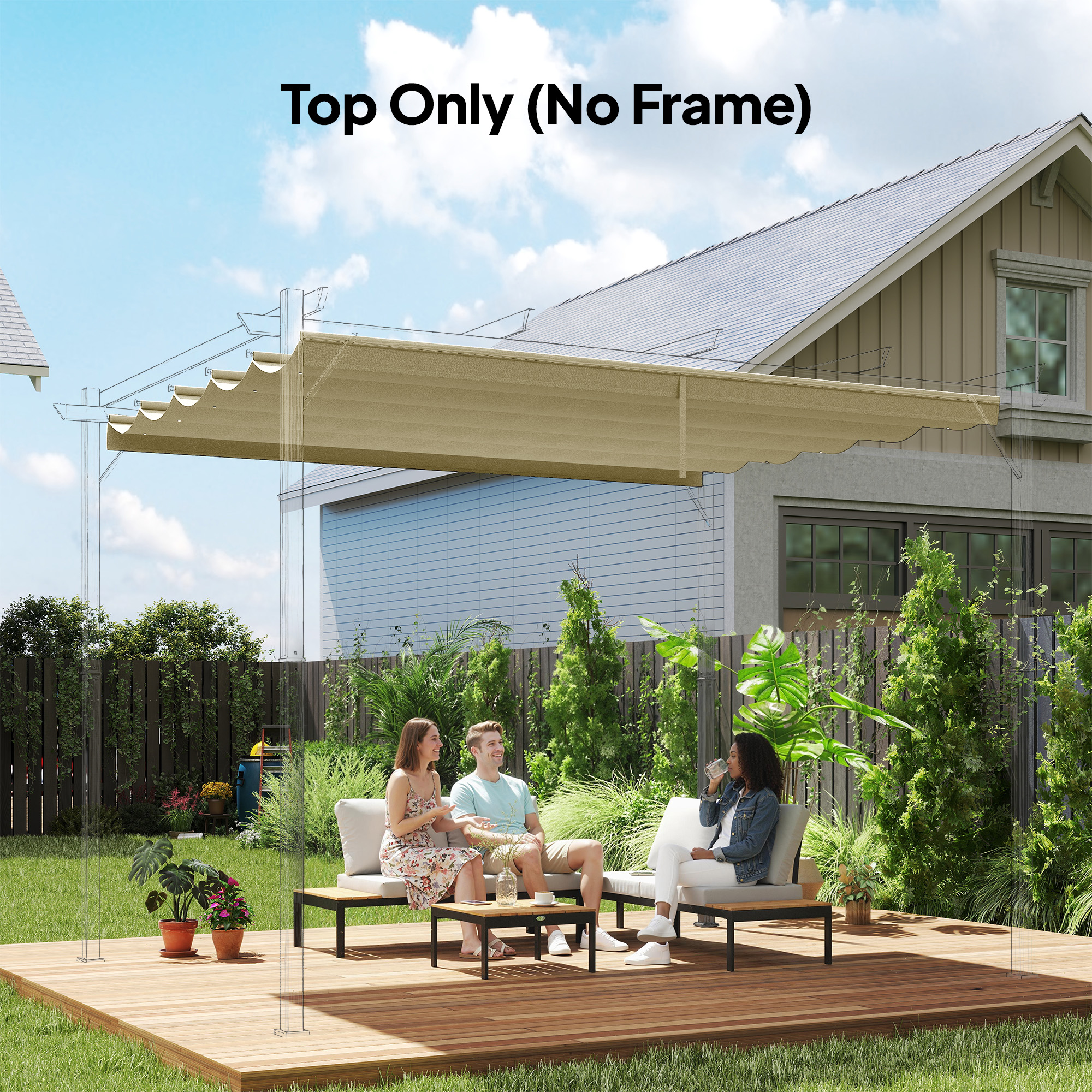  Husa pentru Pergola Gazebo 4x3 m din Poliester Respirable Bej cu 10 Orificii de Drenaj [1]