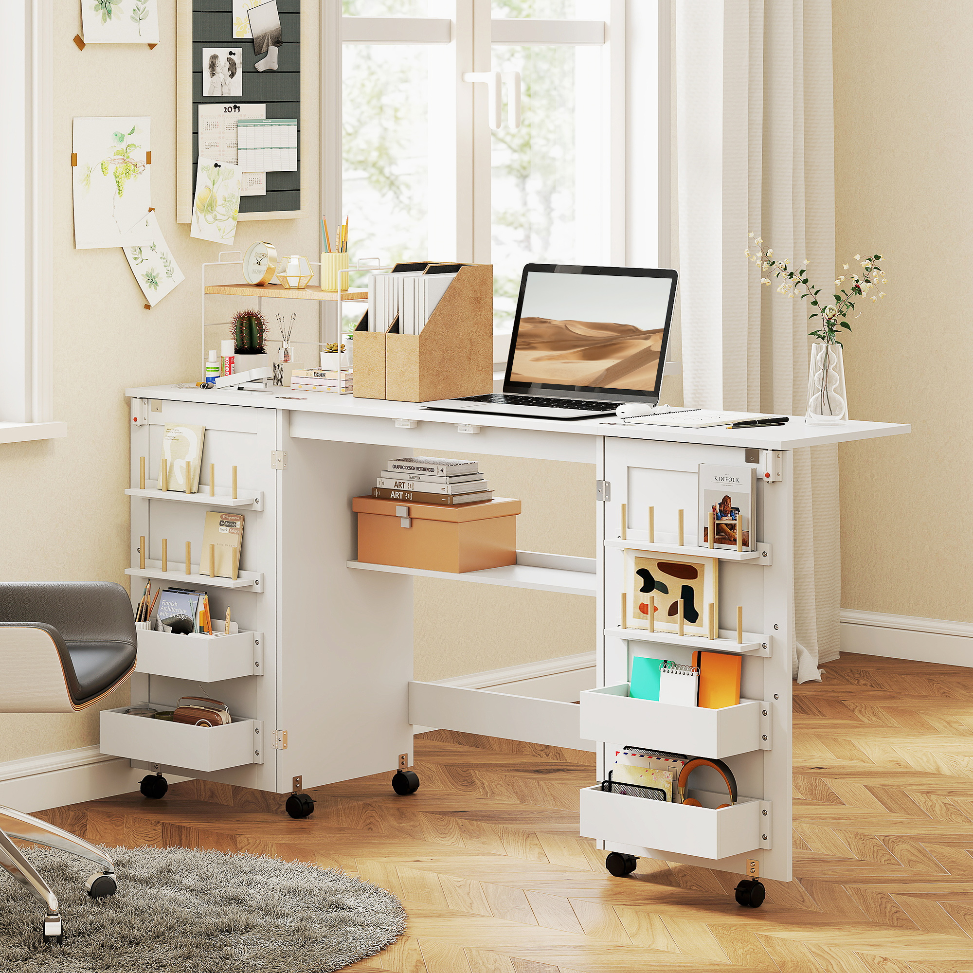  Masa de Cusut Pliabila cu Roti cu Blocare, Rafturi si 20 de Suporturi [7]