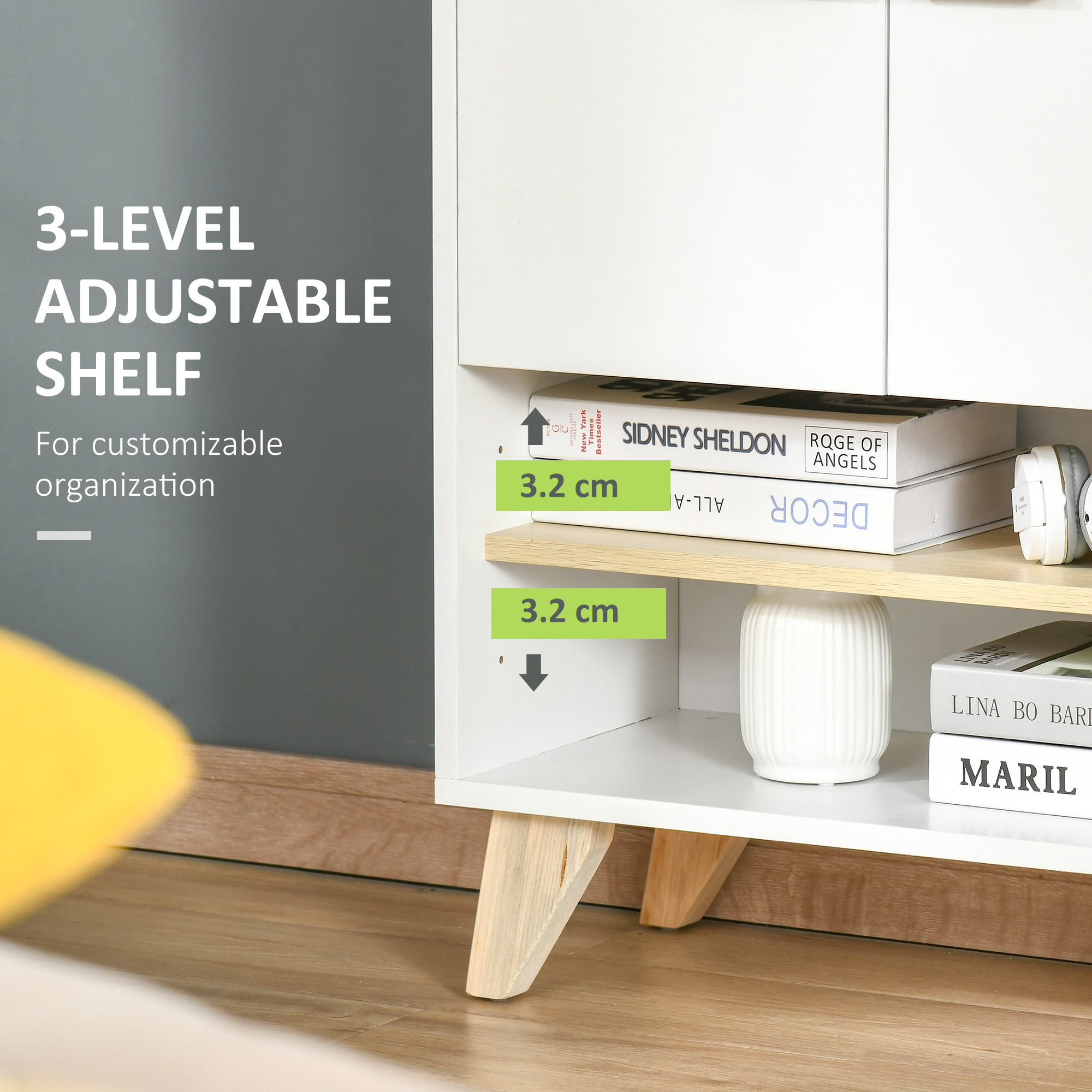  Mobilier multifunctional cu dulap cu 2 usi si compartimente deschise, din lemn, alb [4]