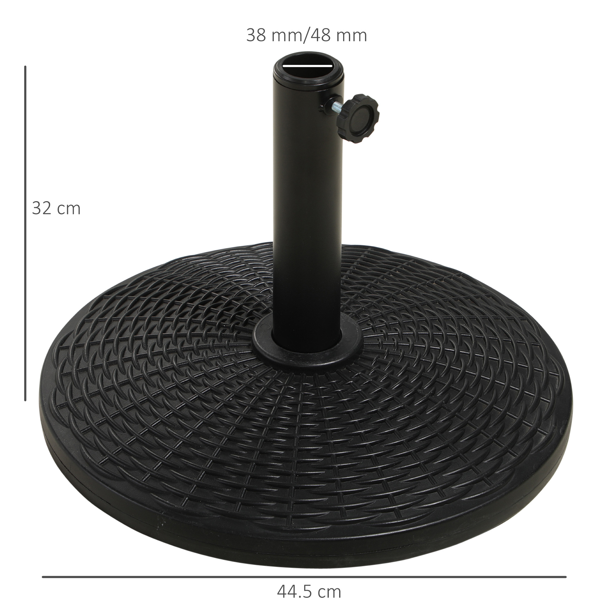  Baza Rotunda pentru Umbrela, Efect Ratan, de 12,5 kg, Suport pentru Stalpi de 38mm si 48mm, Ø44,5 cm, Negru [2]