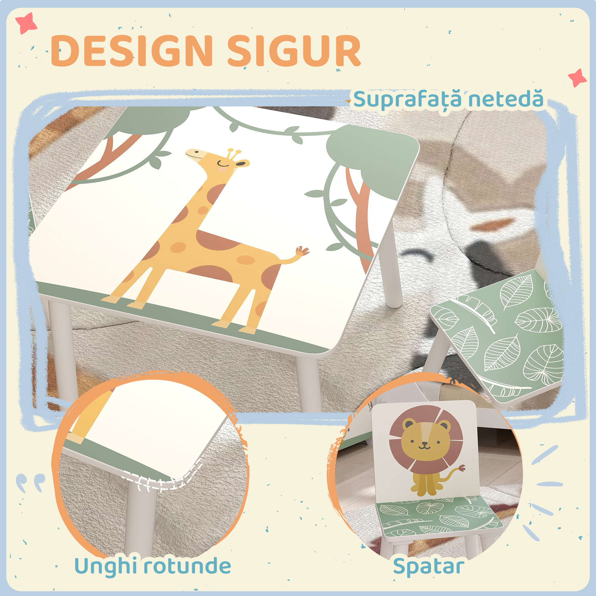  Set de Masa si Scaune pentru Copii, 3 Piese, Masa cu 2 Scaune pentru Dormitor, Gradinita, Sala de Jocuri, Verde [5]