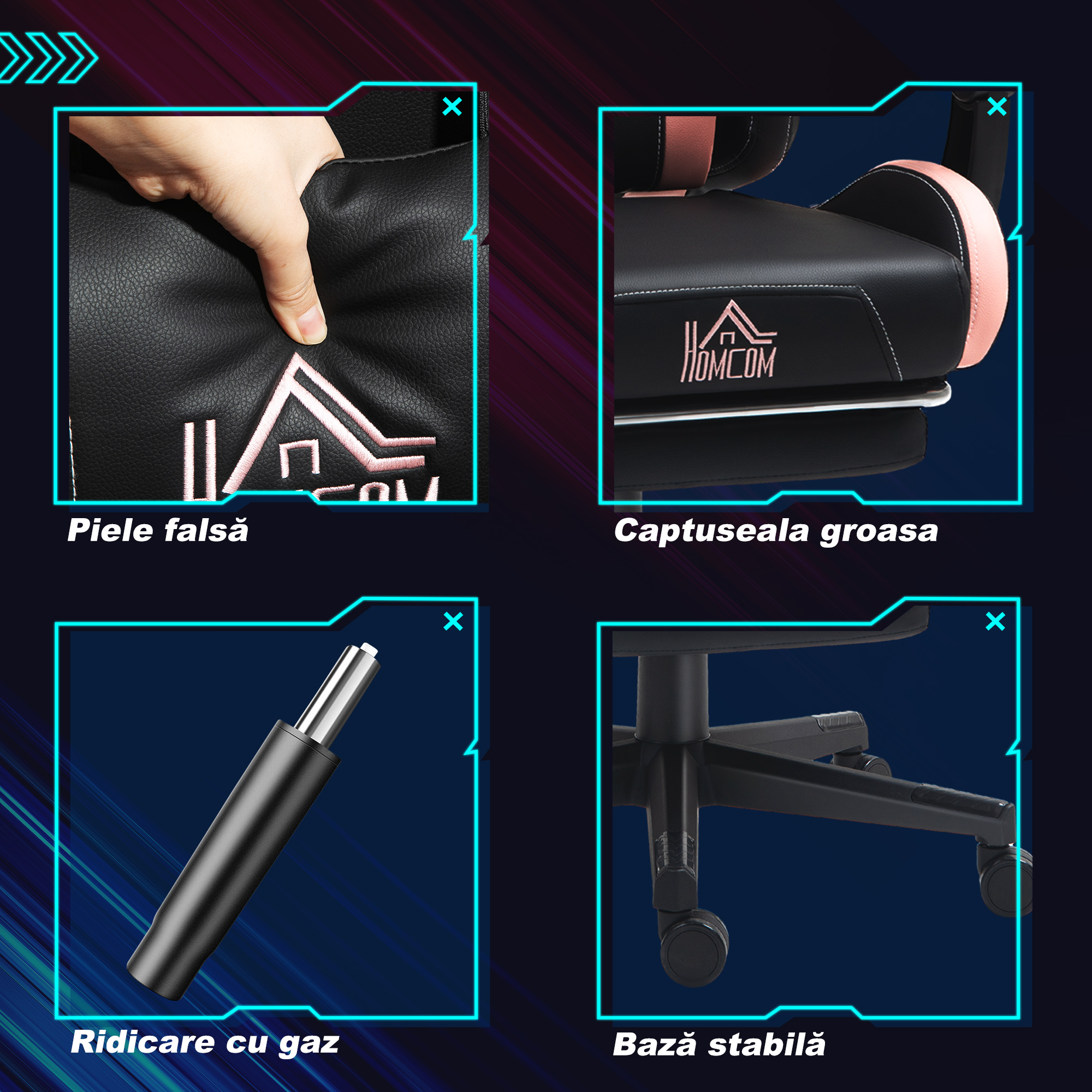  Scaun Gaming Ergonomic cu Urechi de Pisica, Roz [7]