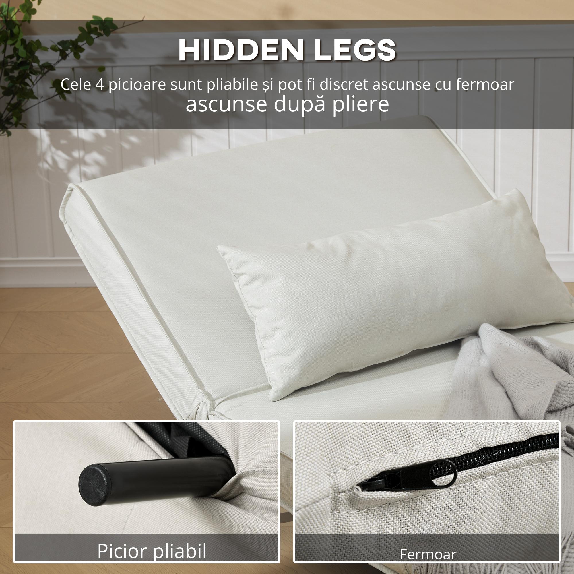  Fotoliu Pat 3 in 1 cu Spatar Rabatabil, Bej [4]