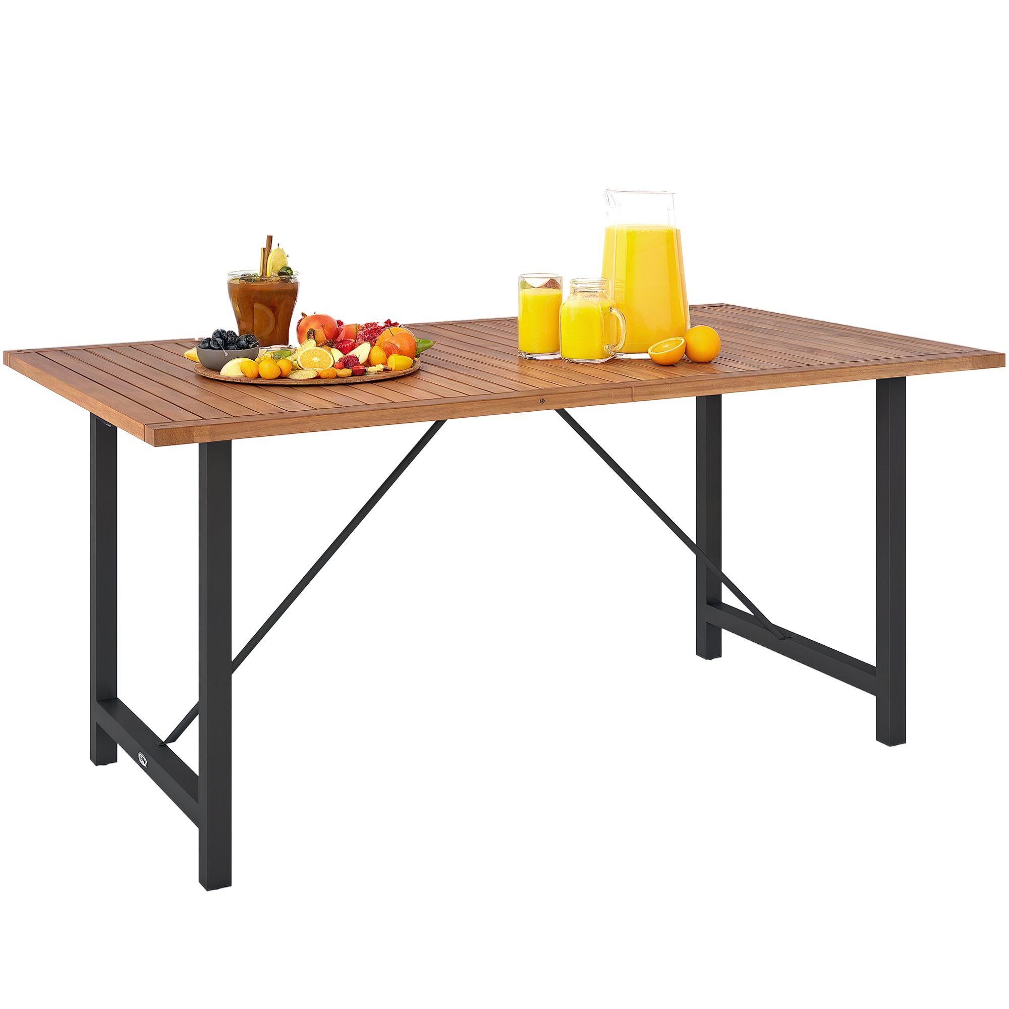 Gradina & balcon -  Masa de Gradina din Lemn de Salcam si Otel cu Blat din sipci, 160x90x75 cm, Lemn Natural