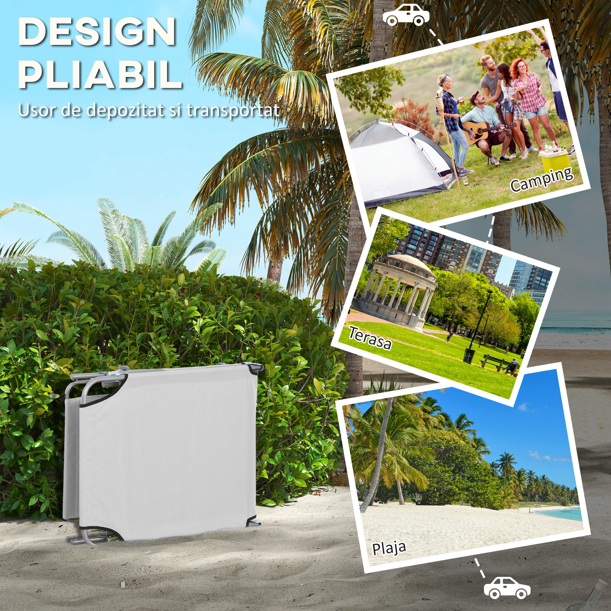  Sezlong pentru Gradina cu Baldachin Reglabil, Sezlong pentru Plaja Pliabil Rabatabil pe 4 Niveluri, Bej [4]