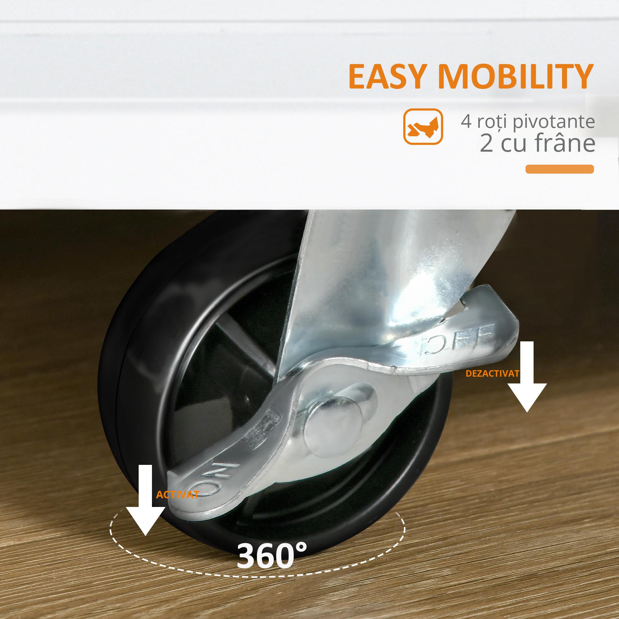  Carucior de bucatarie suport condimente cu 3 niveluri si 4 roti din MDF si PAL, 89x45x89.5cm, alb [7]
