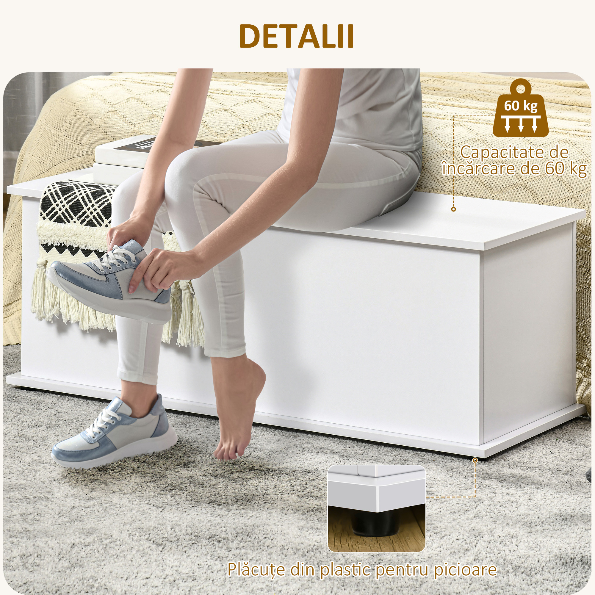  Cutie de Depozitare din Lemn, Moderna si Multifunctionala, pentru Camera, Intrare, Alb [5]