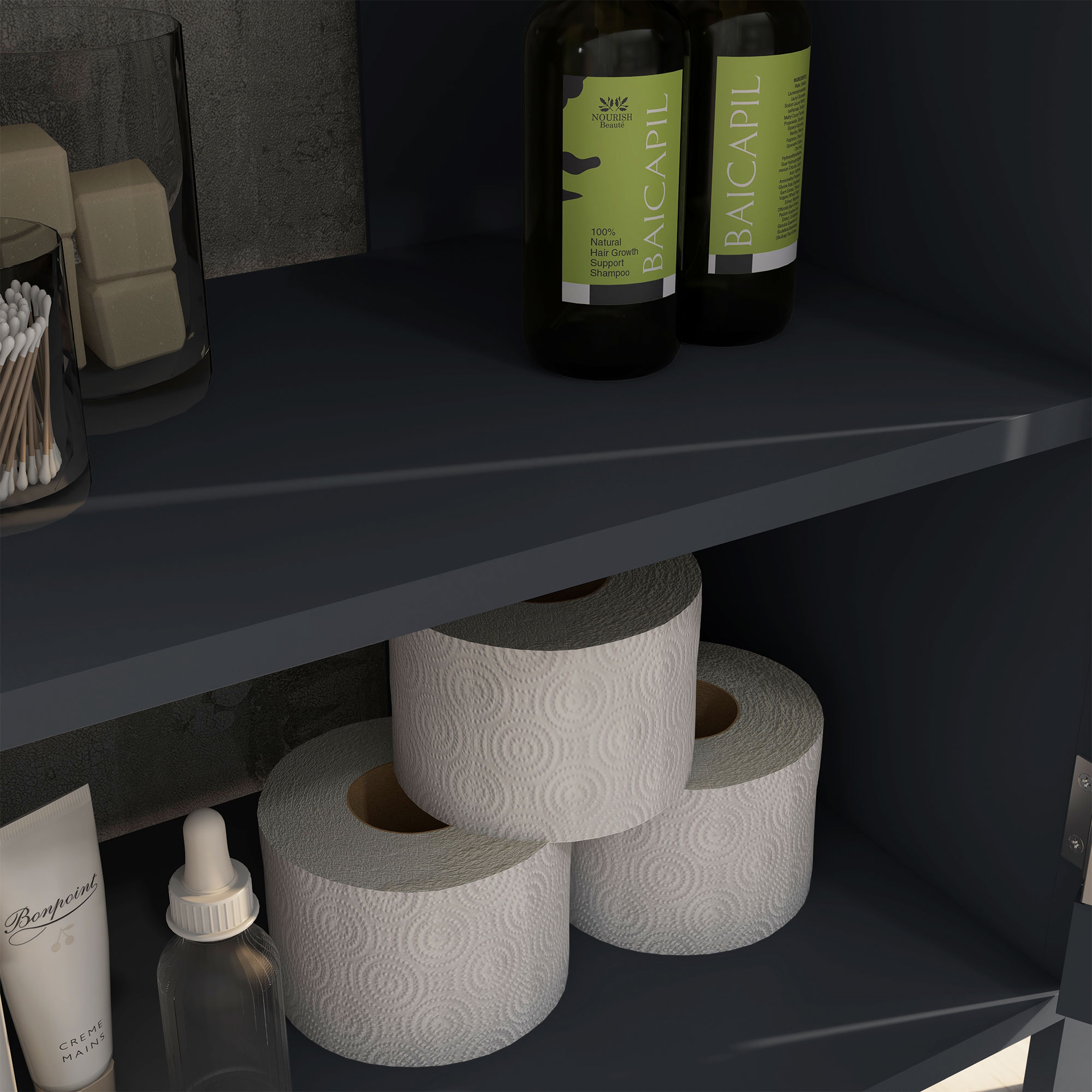  Dulap Sub Chiuveta din PAL si MDF cu 2 Usi si Raft Interior Reglabil, 60x30x60 cm, Gri [7]