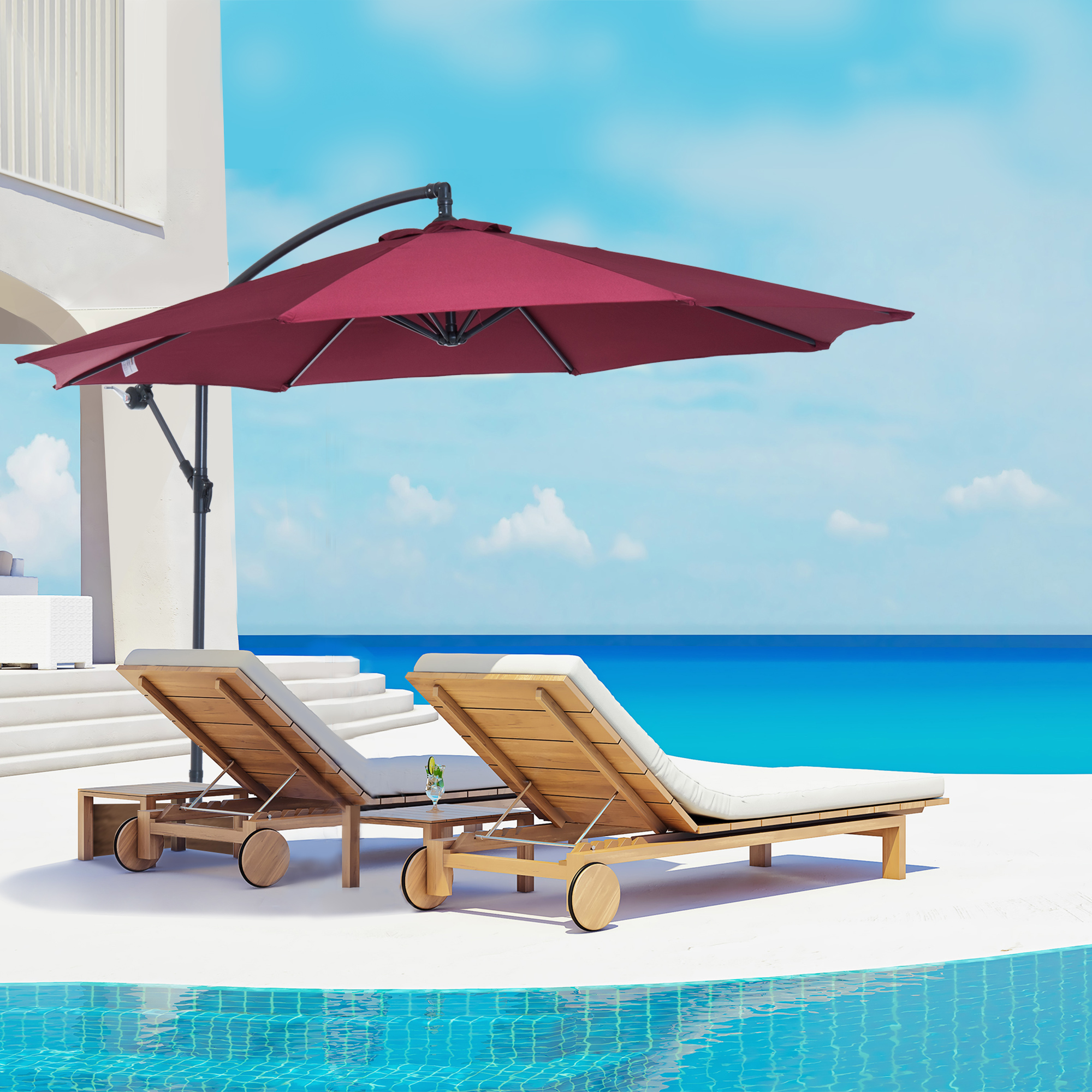  Umbrela Parasolara Decentrata in Metal, Bordeaux, Φ3x2.6m [1]