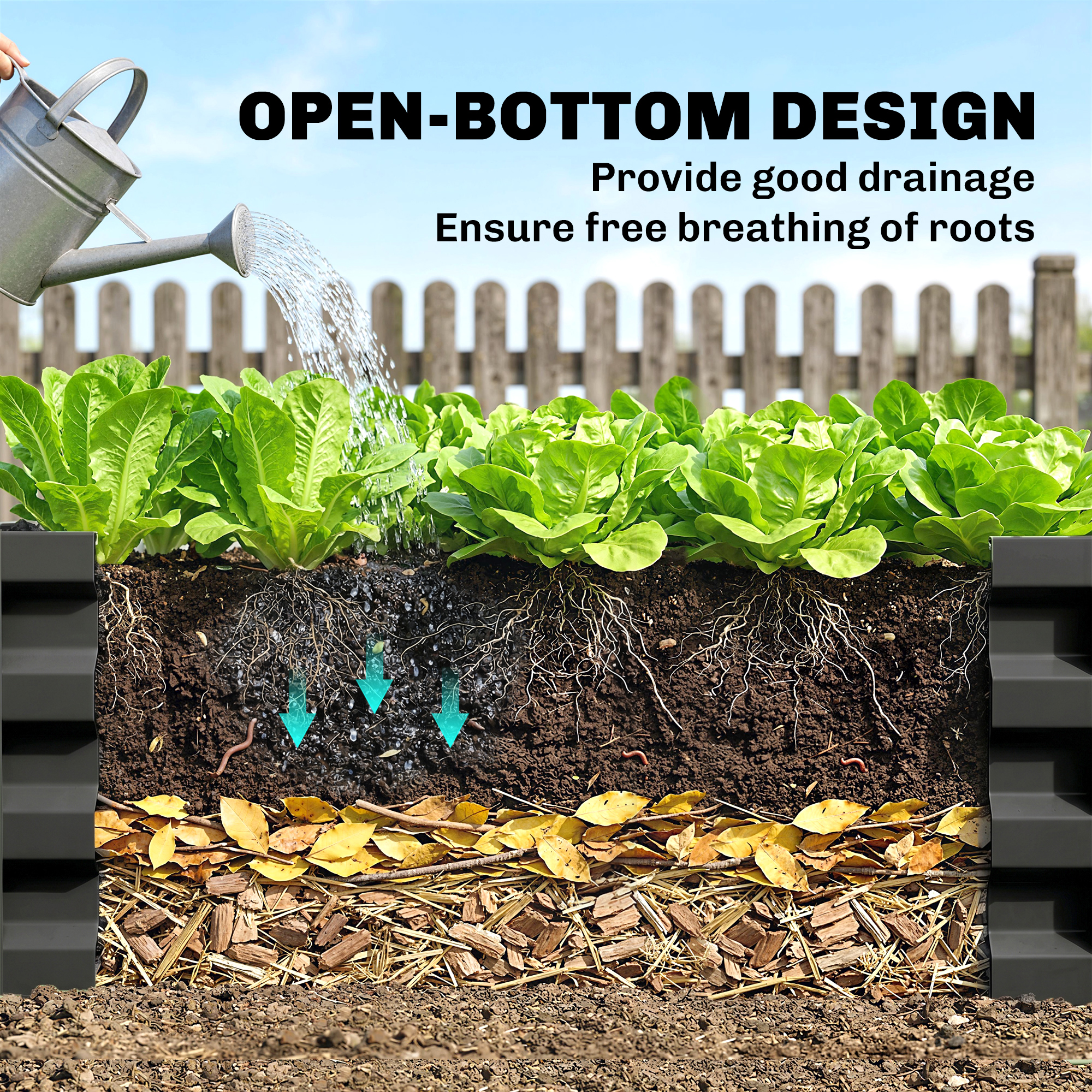  Set de 2 jardiniere pentru gradina cu fund deschis, din otel galvanizat, 100x60x30cm, gri [4]