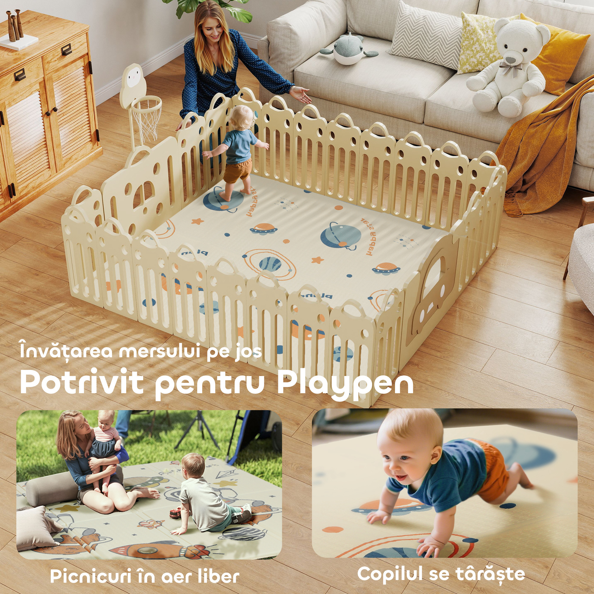  Covoras pentru bebelusi fata-verso, covoras pentru tarare, tema astronauti si planete. [7]