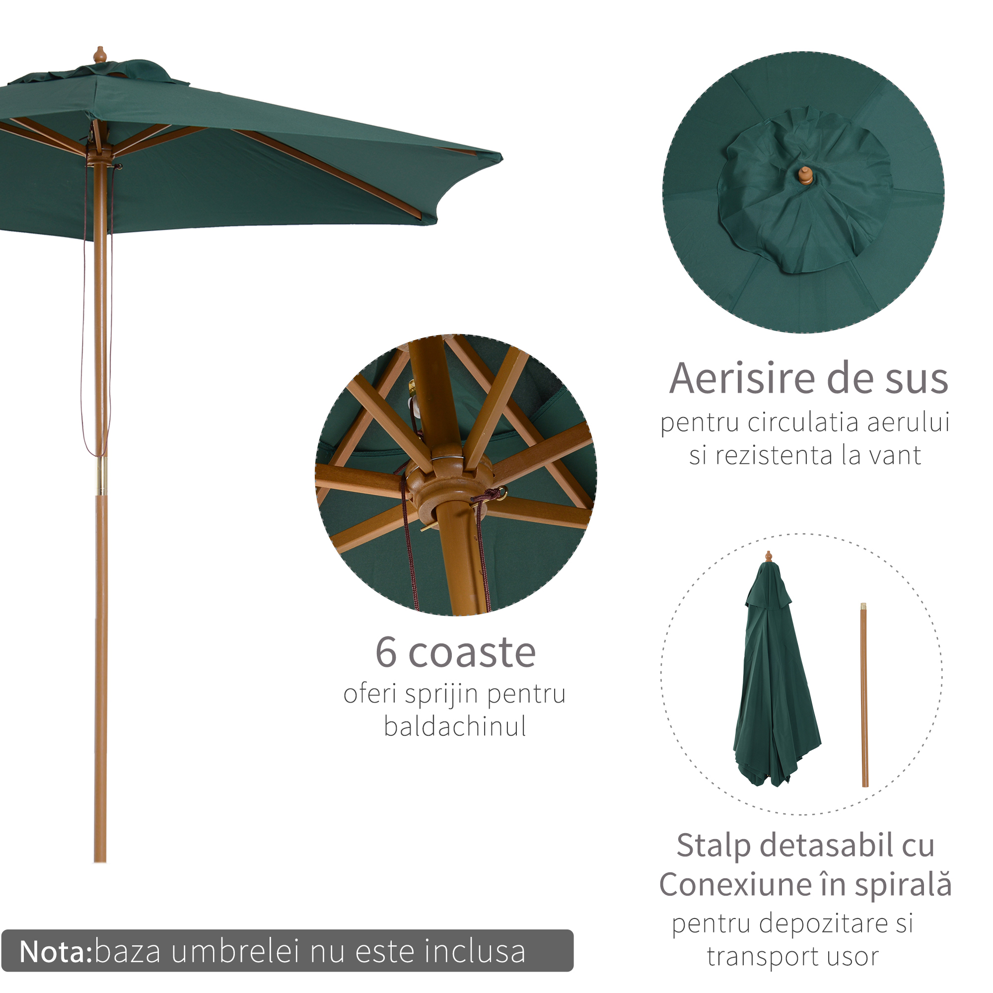  Umbrela din Lemn, verde, Ø2.5m [3]
