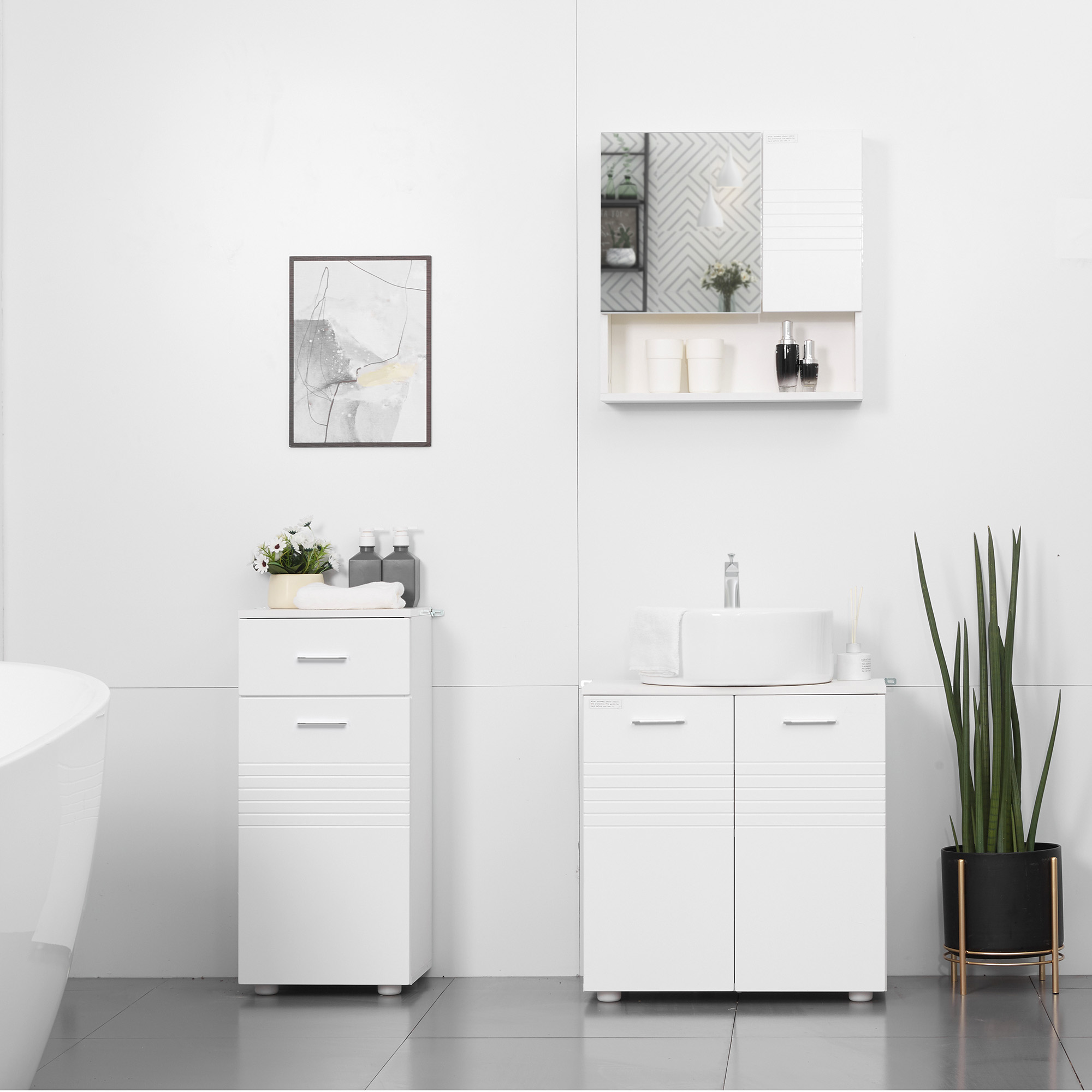  Mobilier Baie din Lemn cu Sertar si Dulapior 1 Usa cu Polite, 35x30x77,5 cm [1]