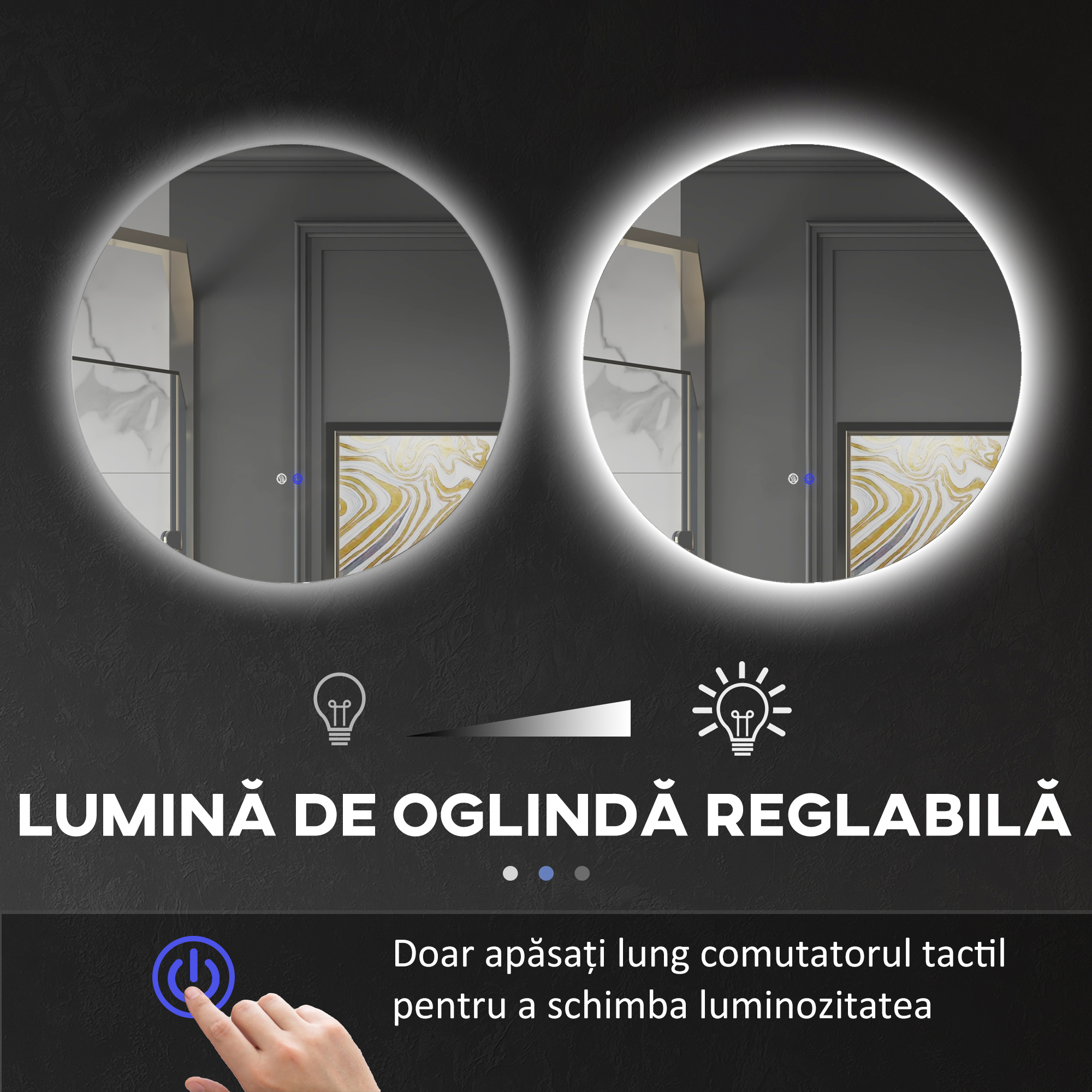  Oglinda de Baie cu Lumini LED Reglabile, Comutatoare Touch si Design Anti-aburire, Ø60 cm [4]