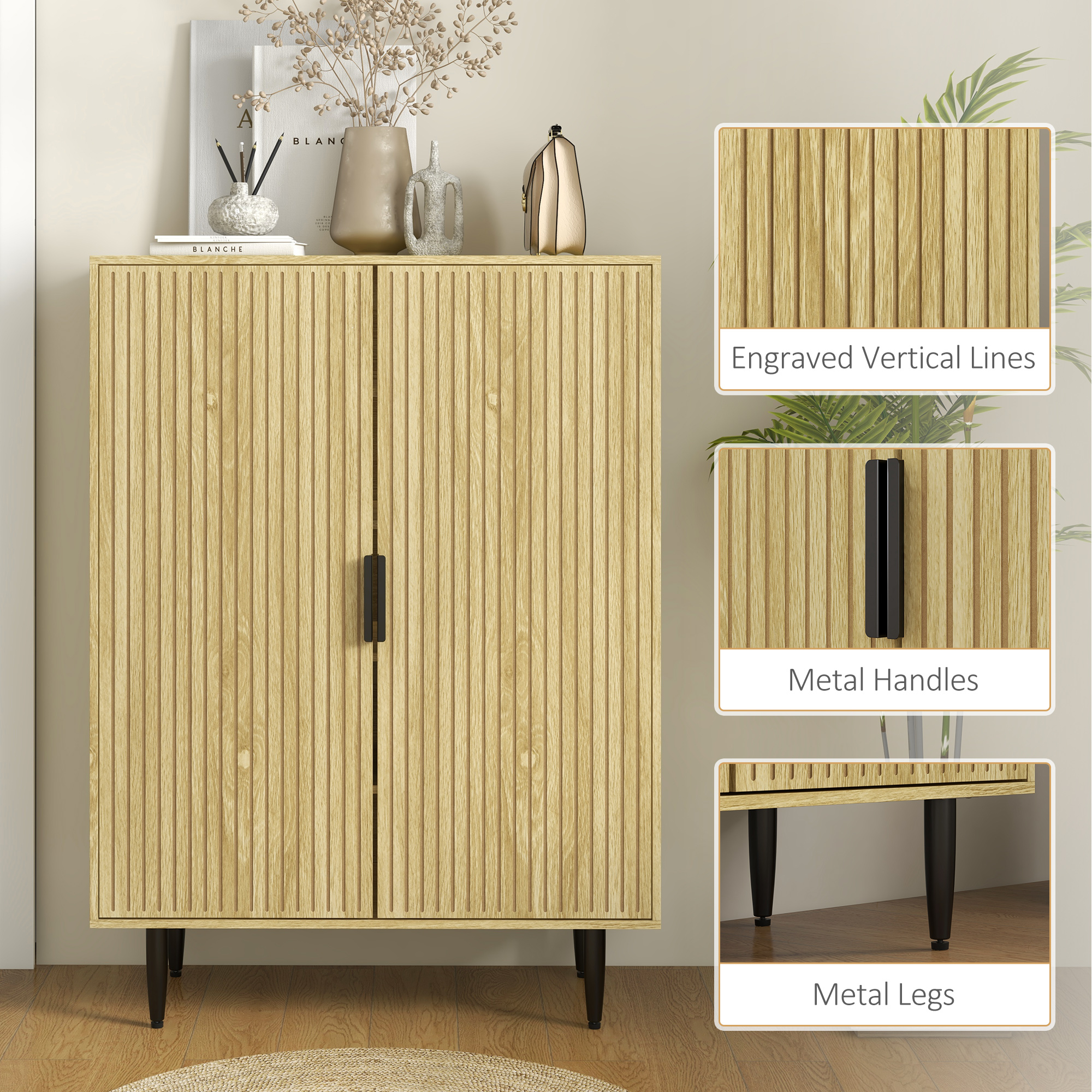  Pantofar Compact pentru 15 Perechi de Pantofi, cu 4 Rafturi Reglabile, 80x38x110cm, Stejar [5]