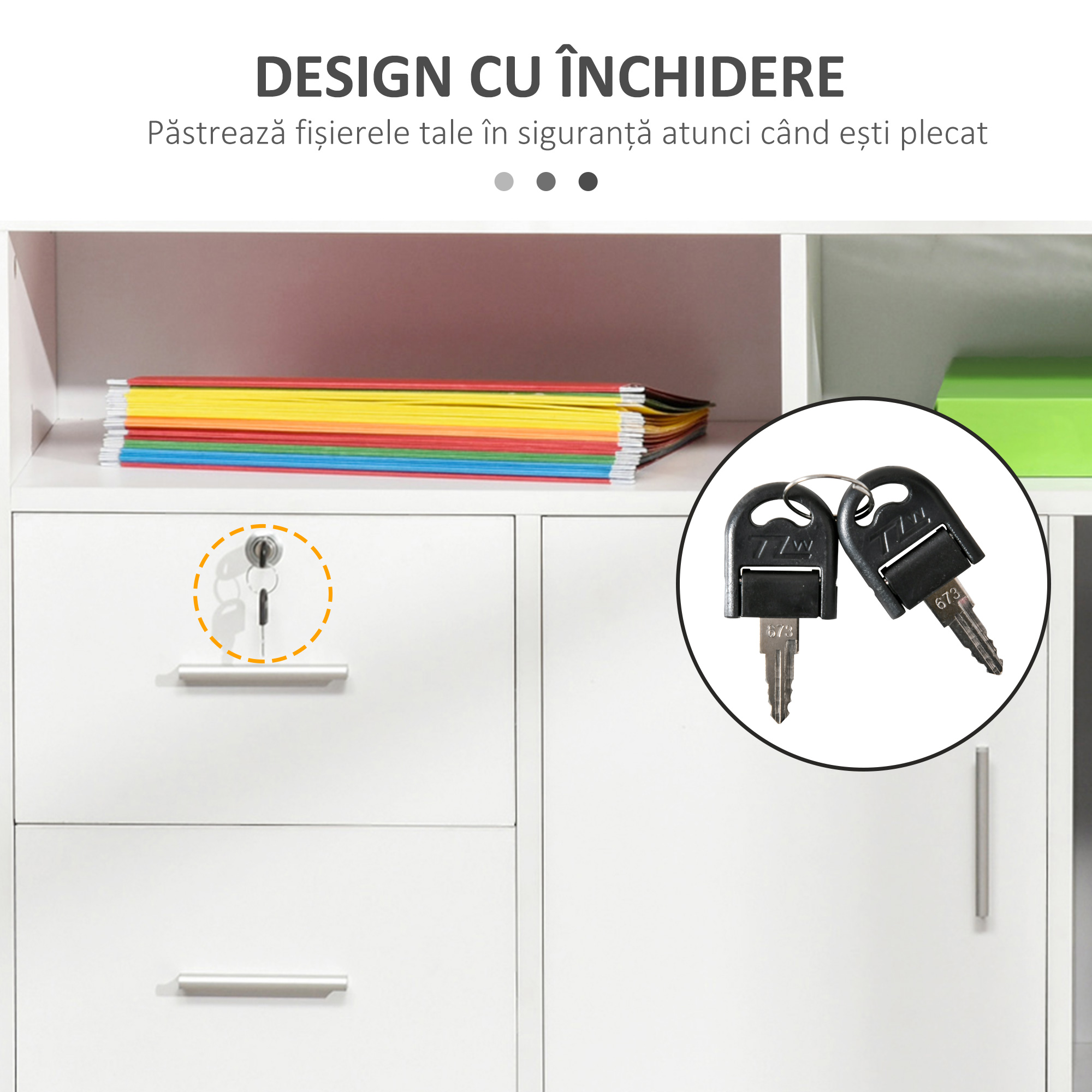  Dulap Suport Imprimanta - Alb cu Sertare, Roti & Depozitare [5]