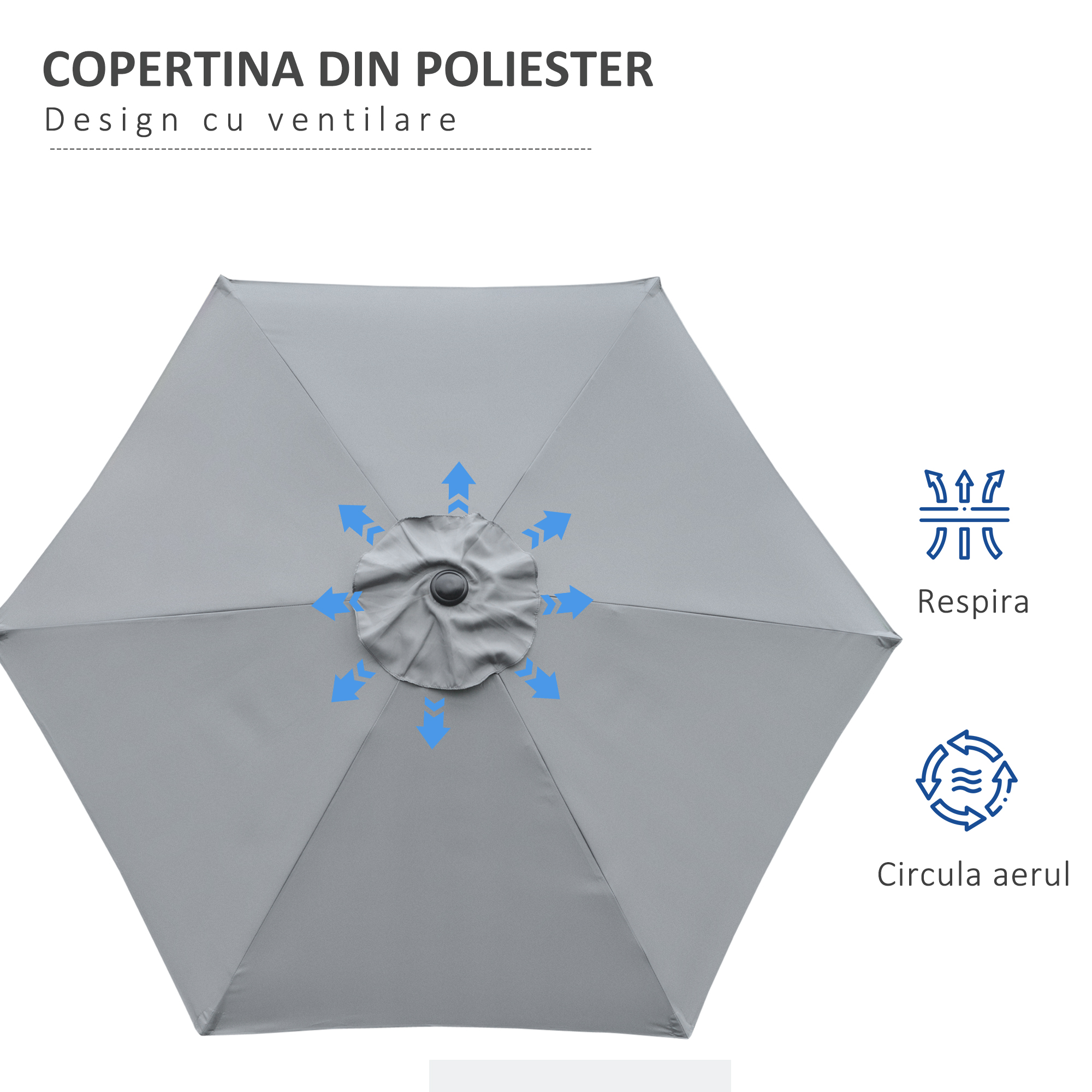  Umbrela de gradina inclinabila, 2.3x2m, cu deschidere cu manivela si 6 spite, gri [5]