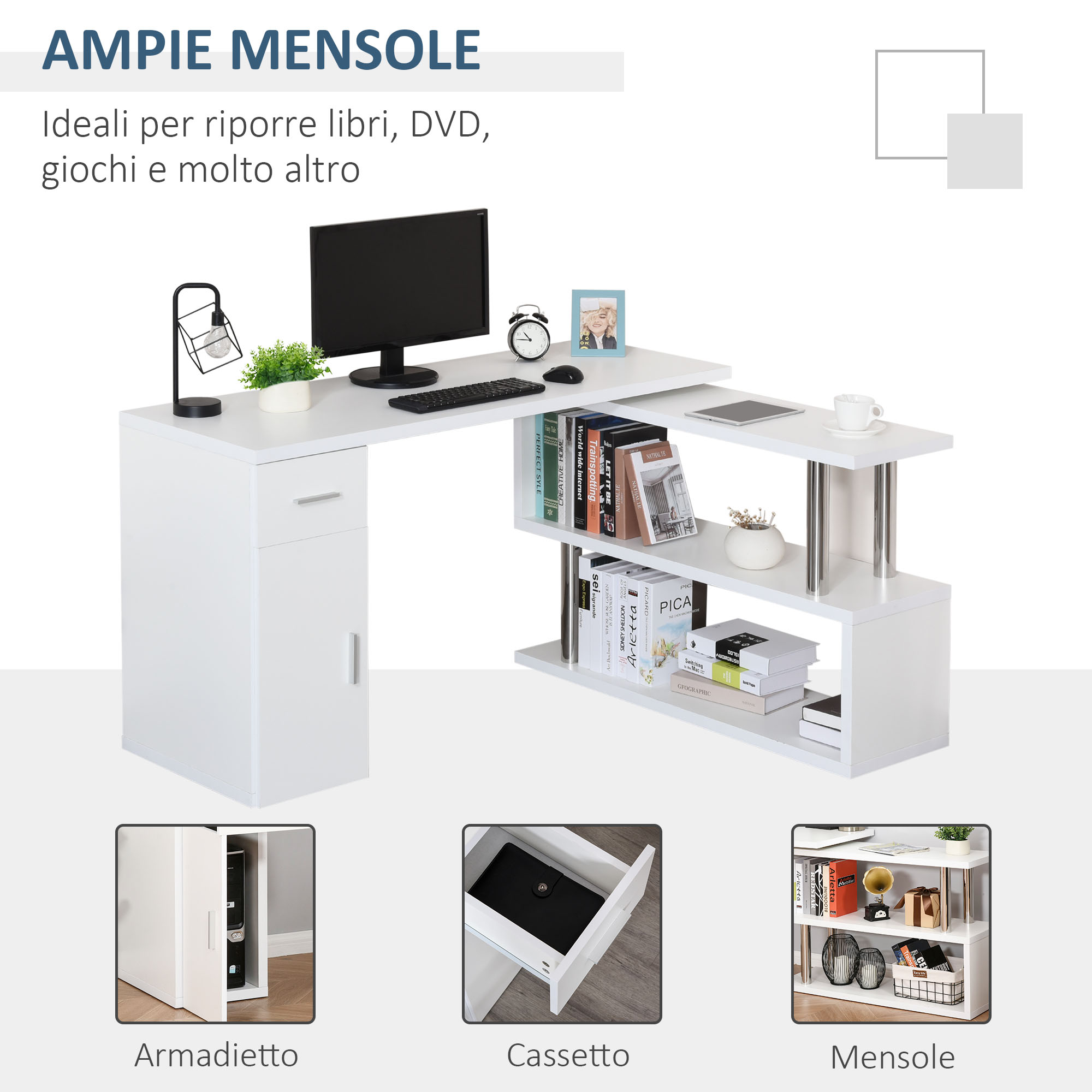  birou unghiular modern, din lemn, 140x107x74.6 cm [5]